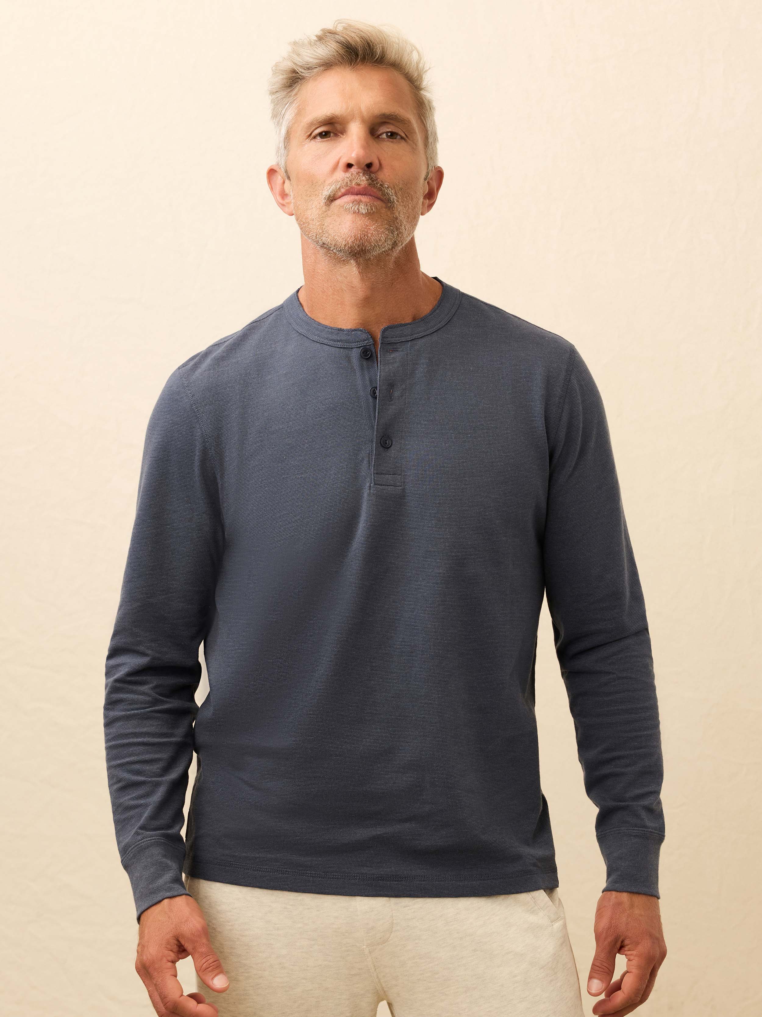 Long-Sleeve Waffle Henley - Blue Nights