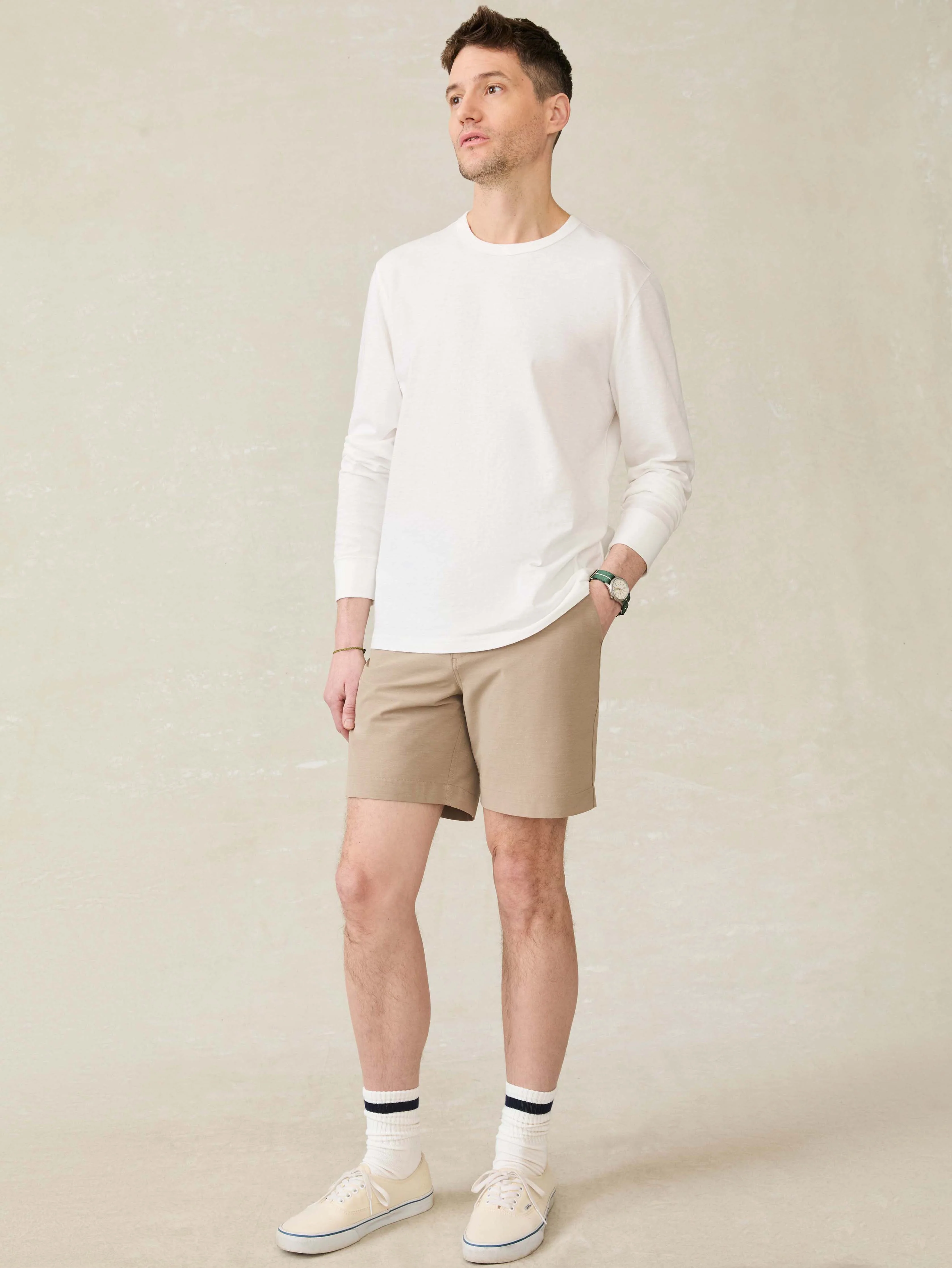 Long-Sleeve Sunwashed Regenerative Cotton Tee - White