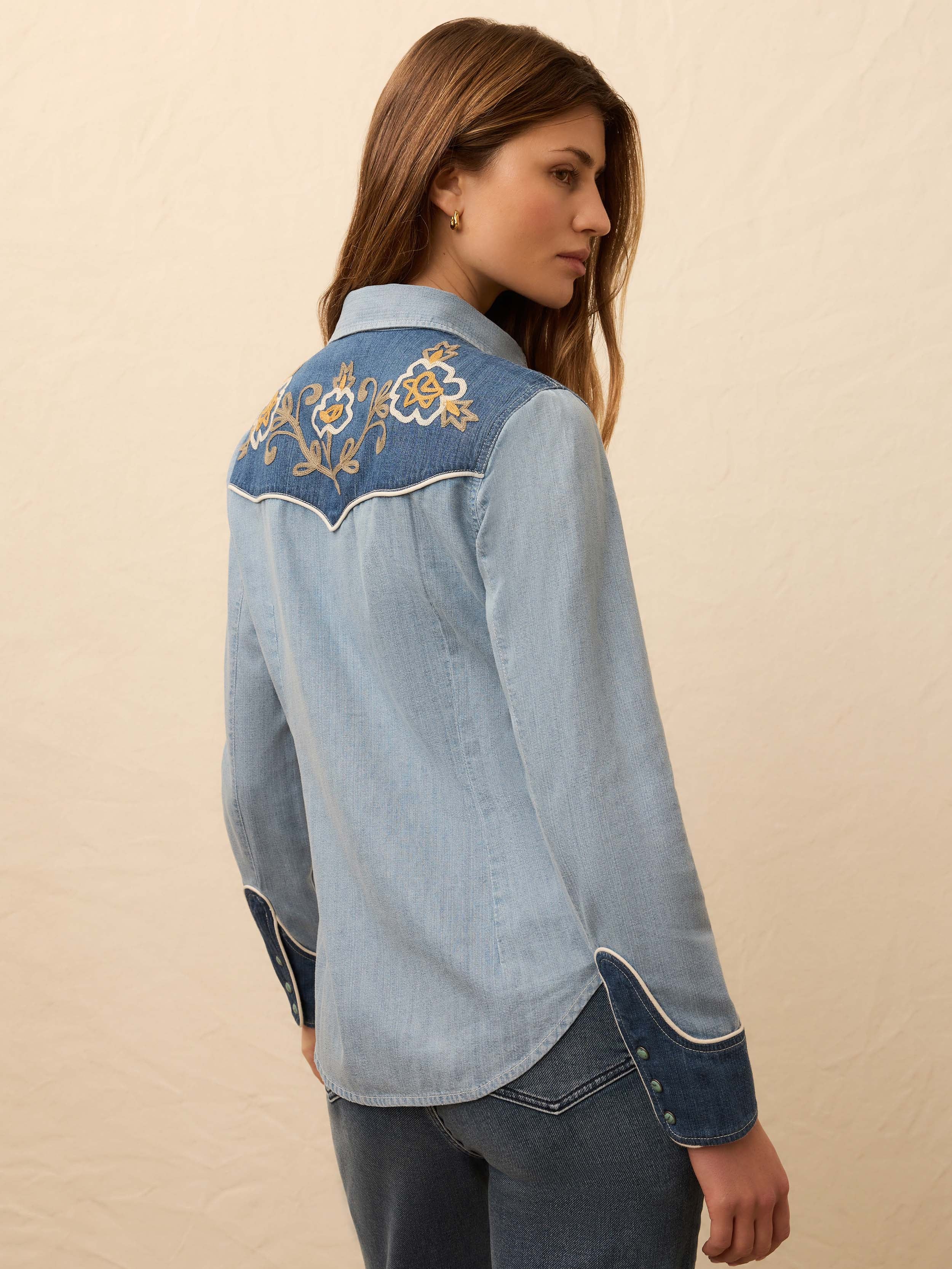 Embroidered Denim Western Shirt - Outpost Blue Wash