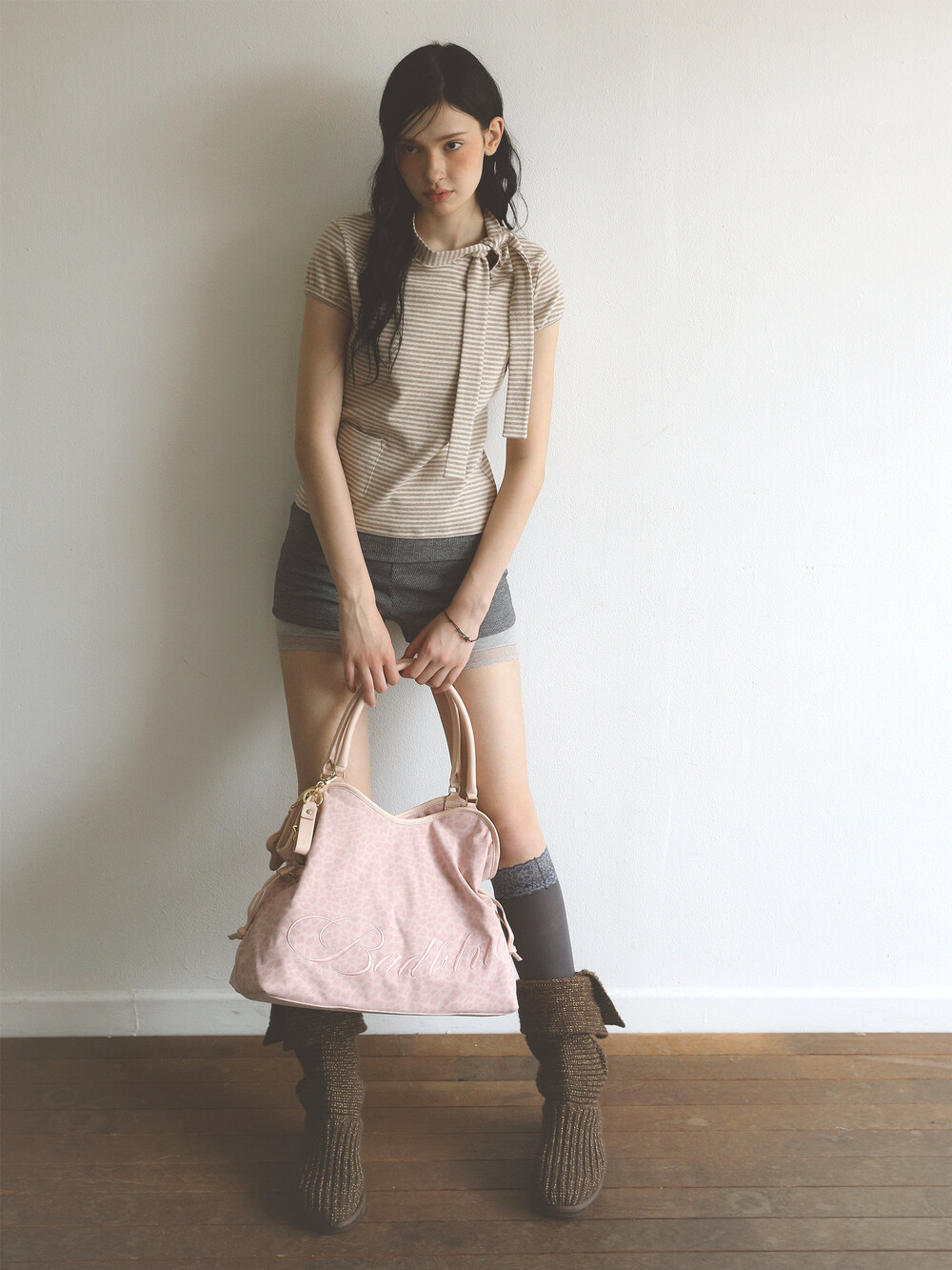 Washed Leopard Dimsum Bag Pink