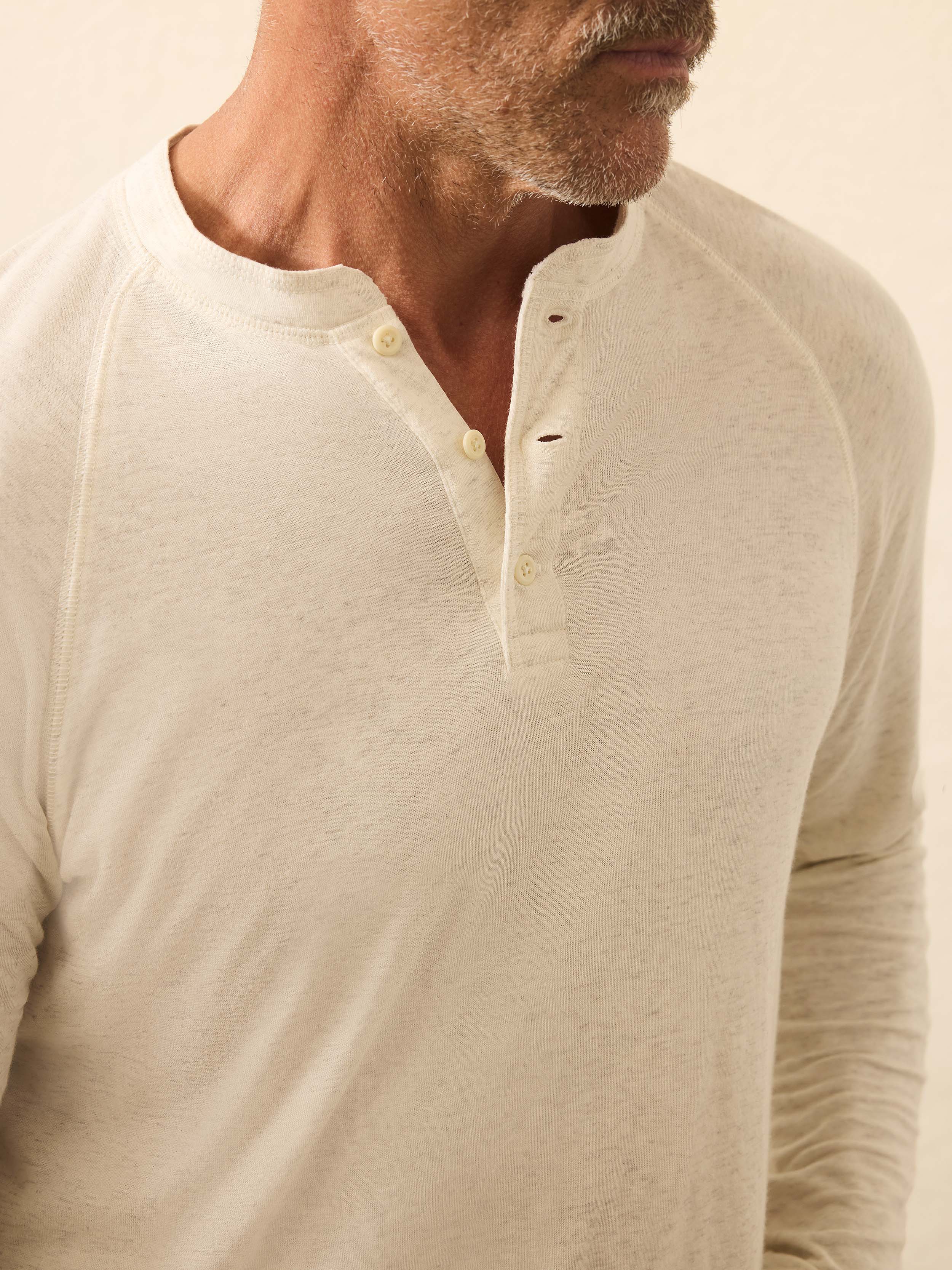 Long-Sleeve Cloud Henley - Ivory Heather