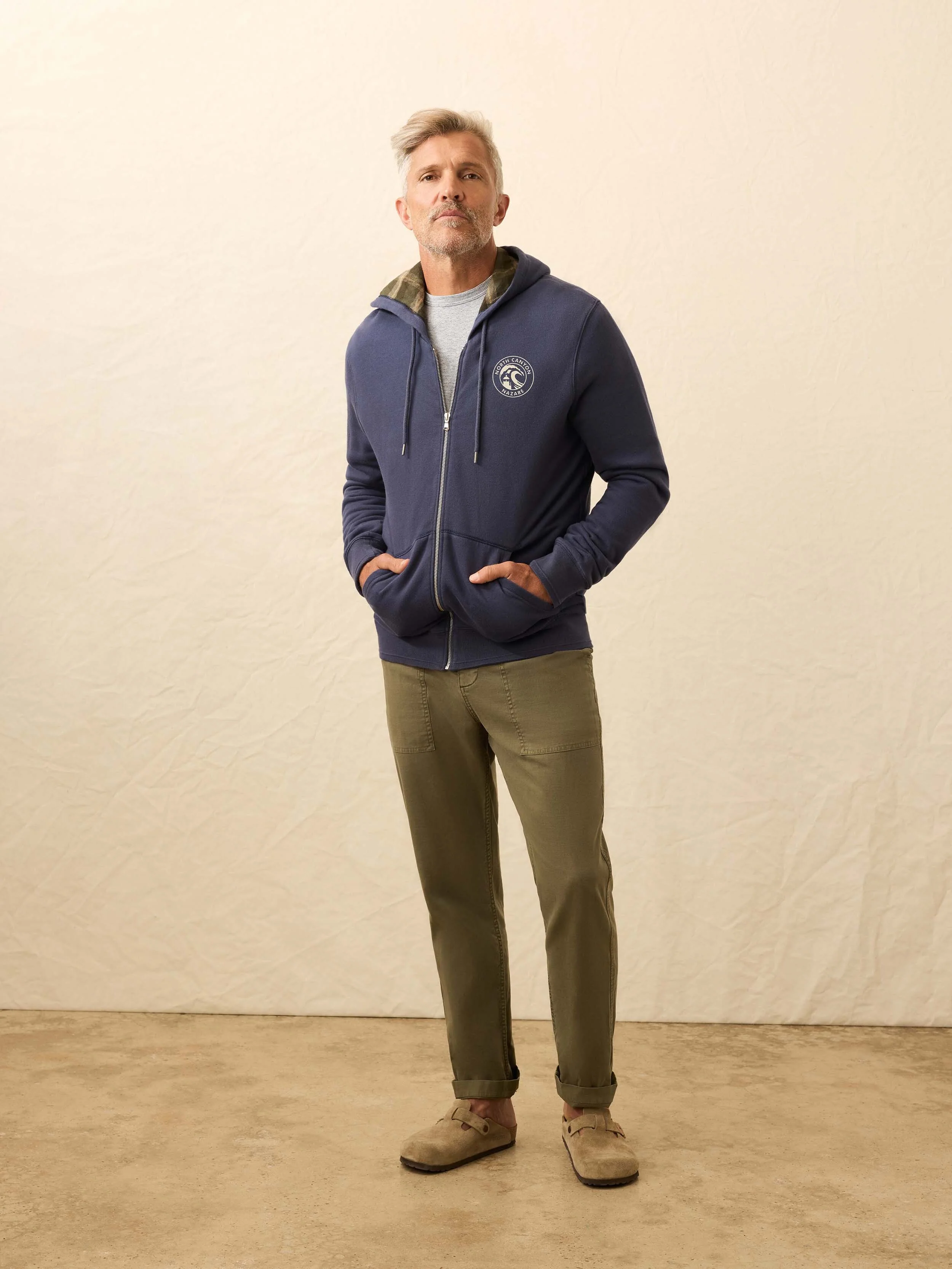 Flannel Lined Full Zip Hoodie - Dark Ocean