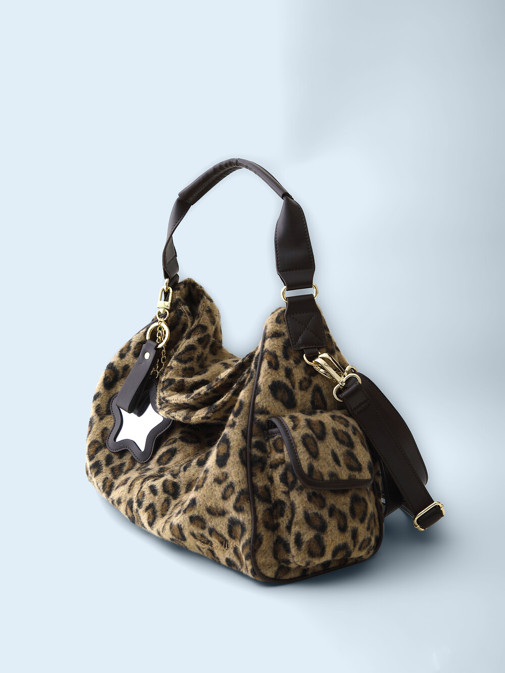 Wool Leopard Pillow Bag Beige