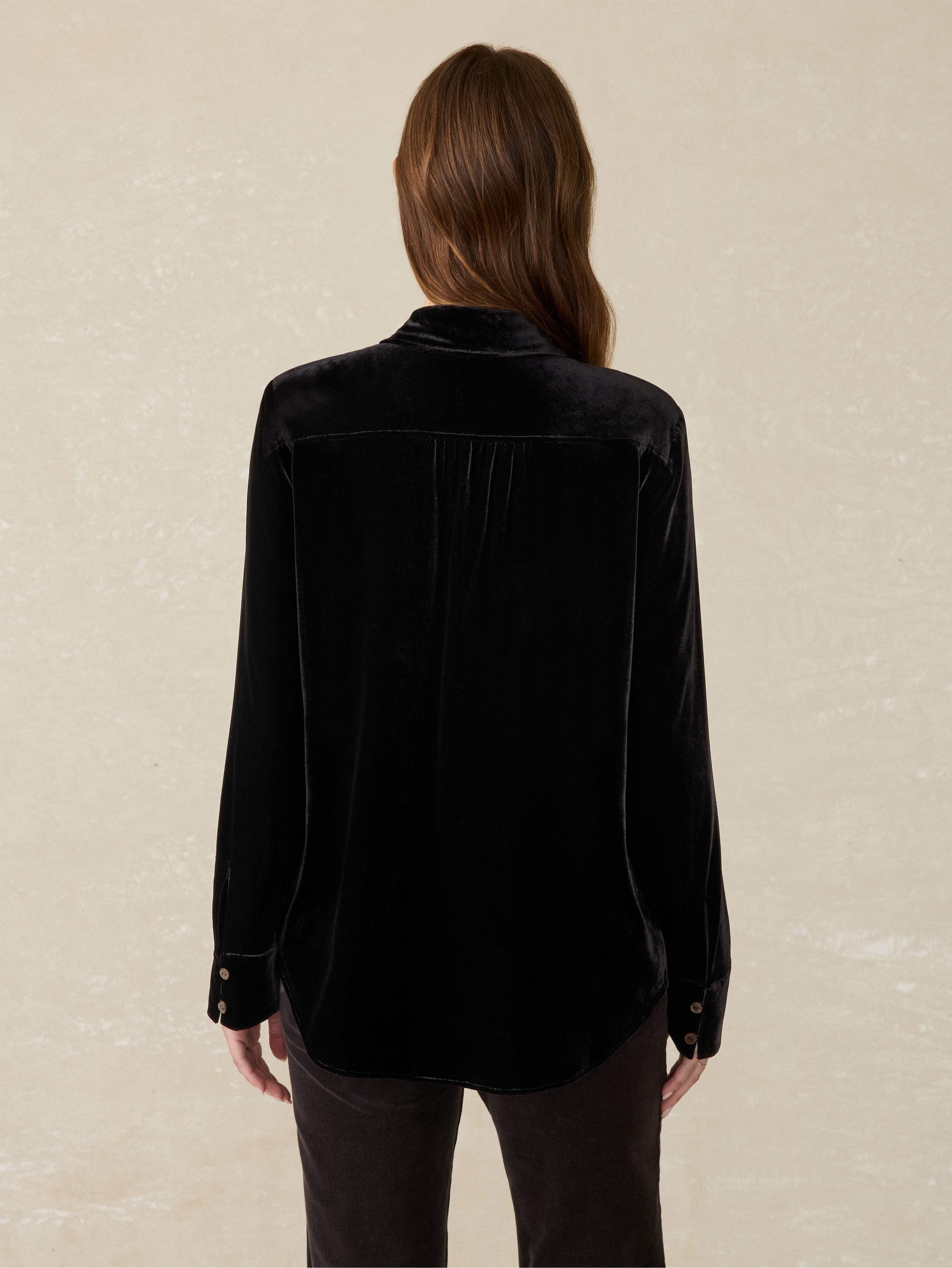 Stretch Silk Velvet Genevieve Shirt - Black