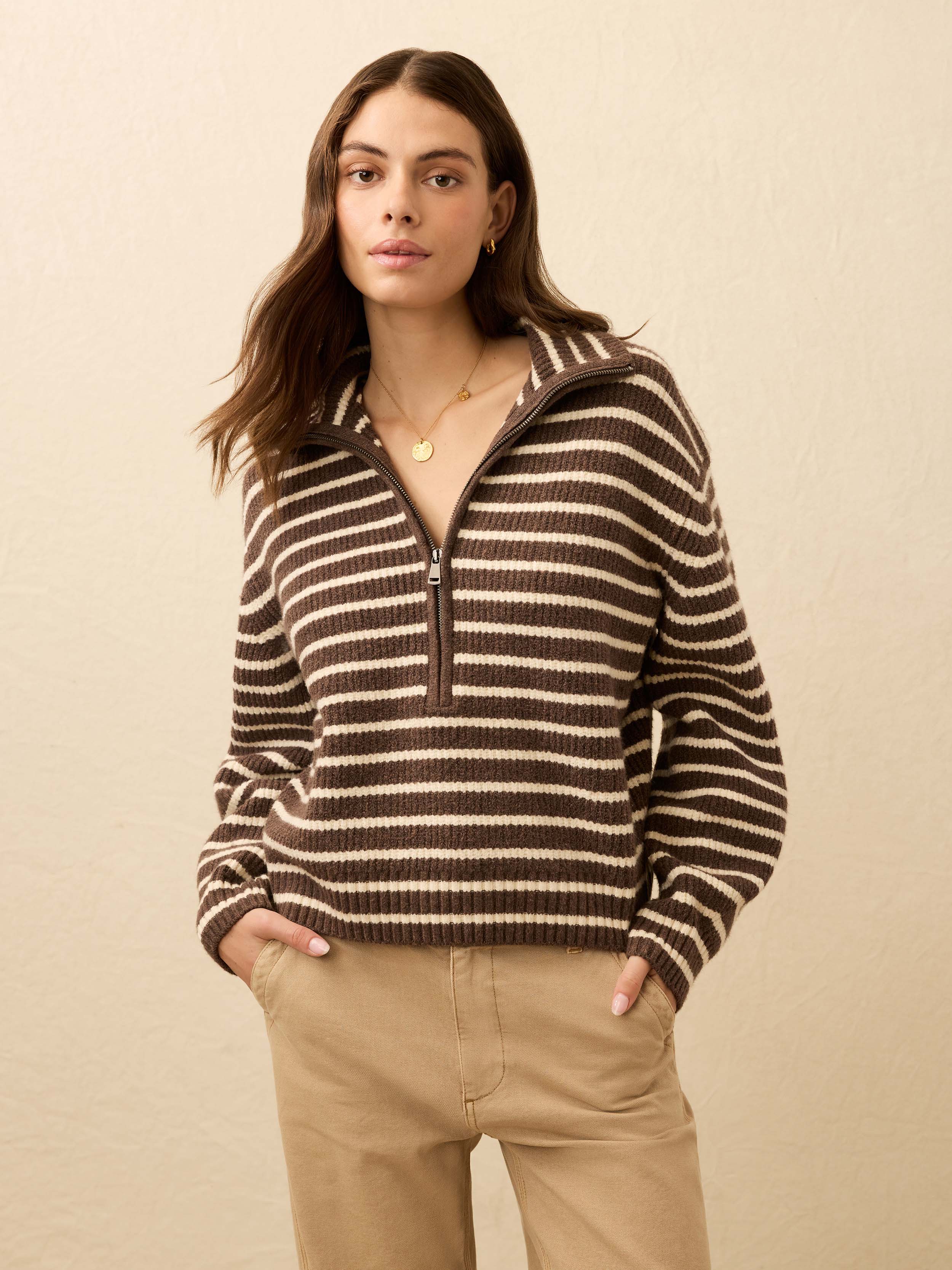 Jackson Quarter Zip - Mocha Stripe