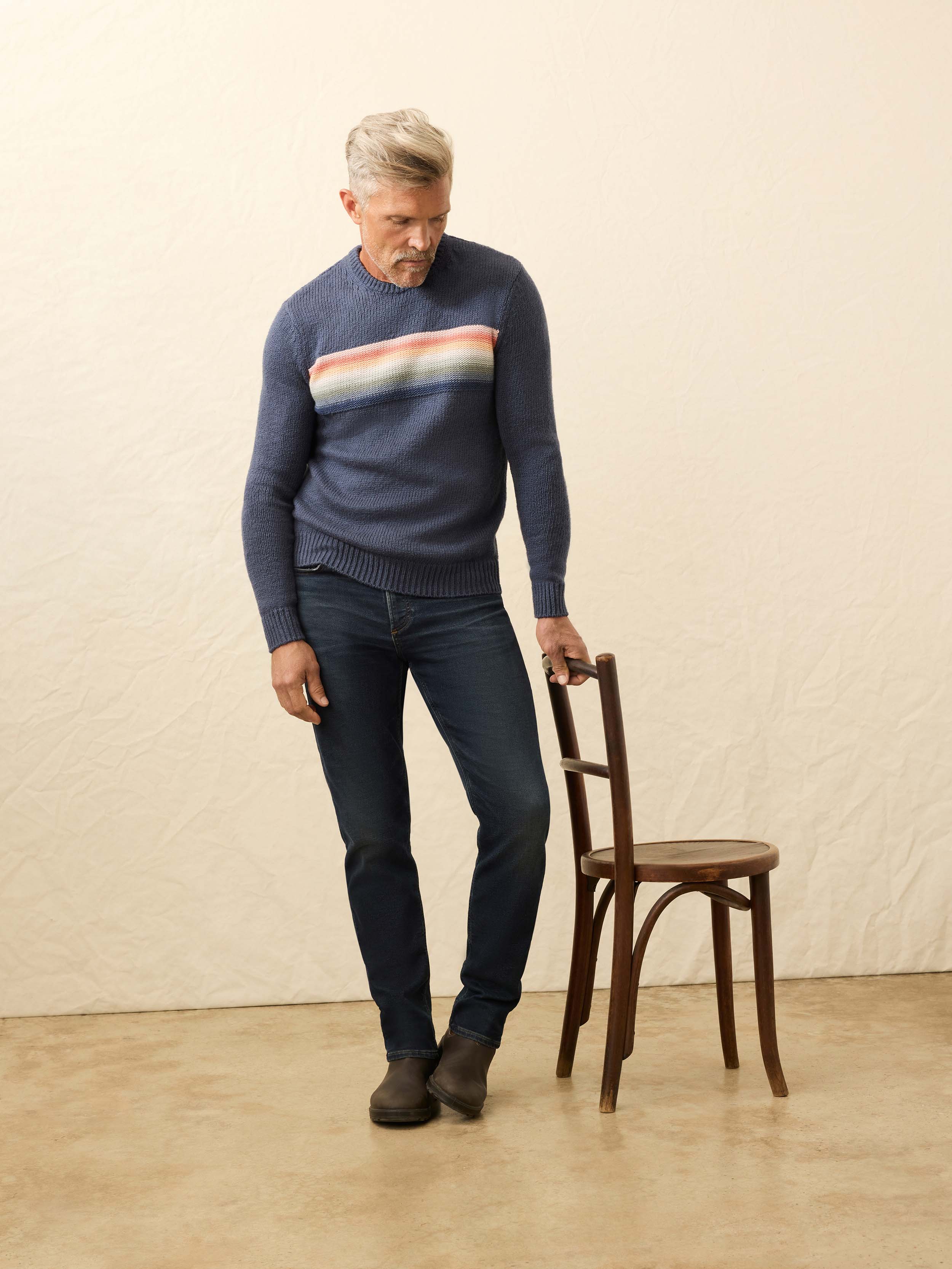 Heirloom Cotton Crewneck Sweater - Navy Lake Torch Stripe