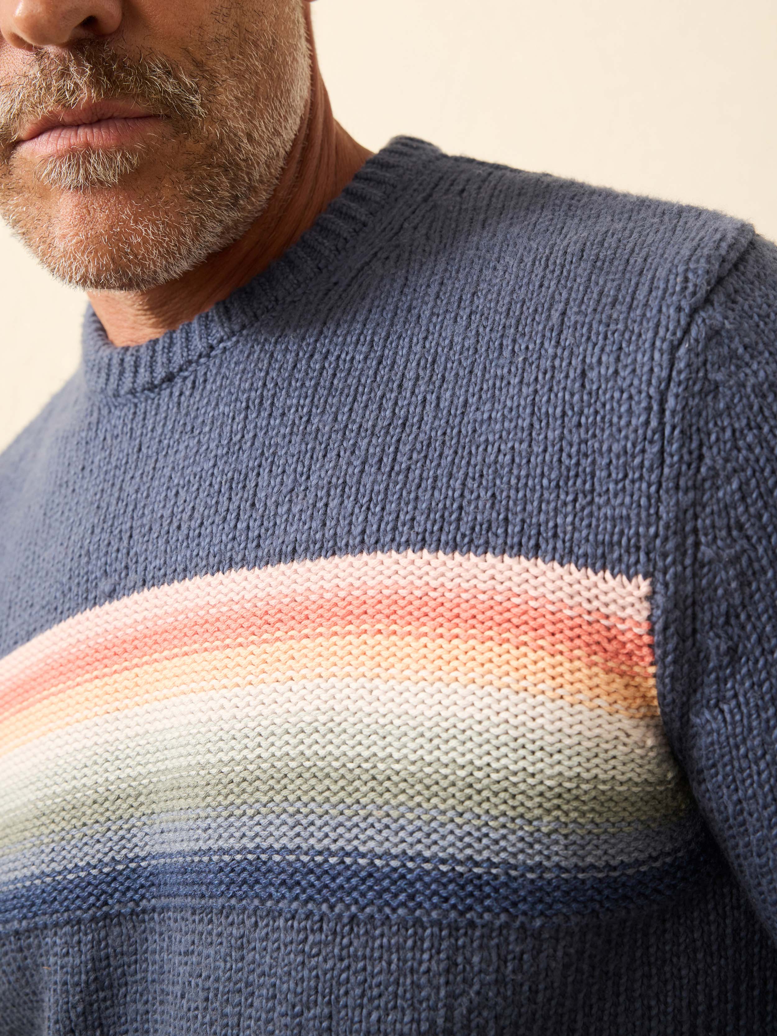 Heirloom Cotton Crewneck Sweater - Navy Lake Torch Stripe