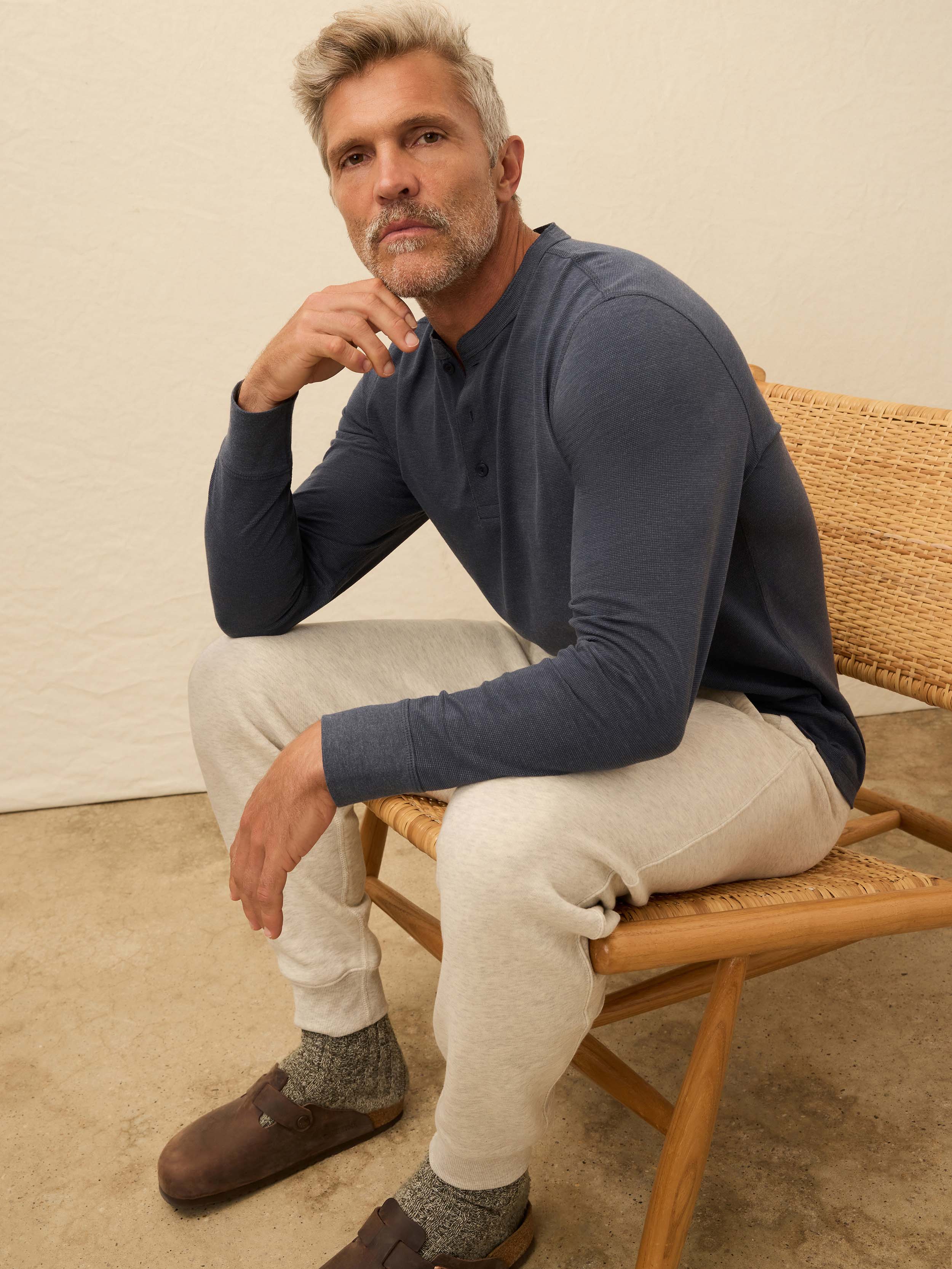 Long-Sleeve Waffle Henley - Blue Nights