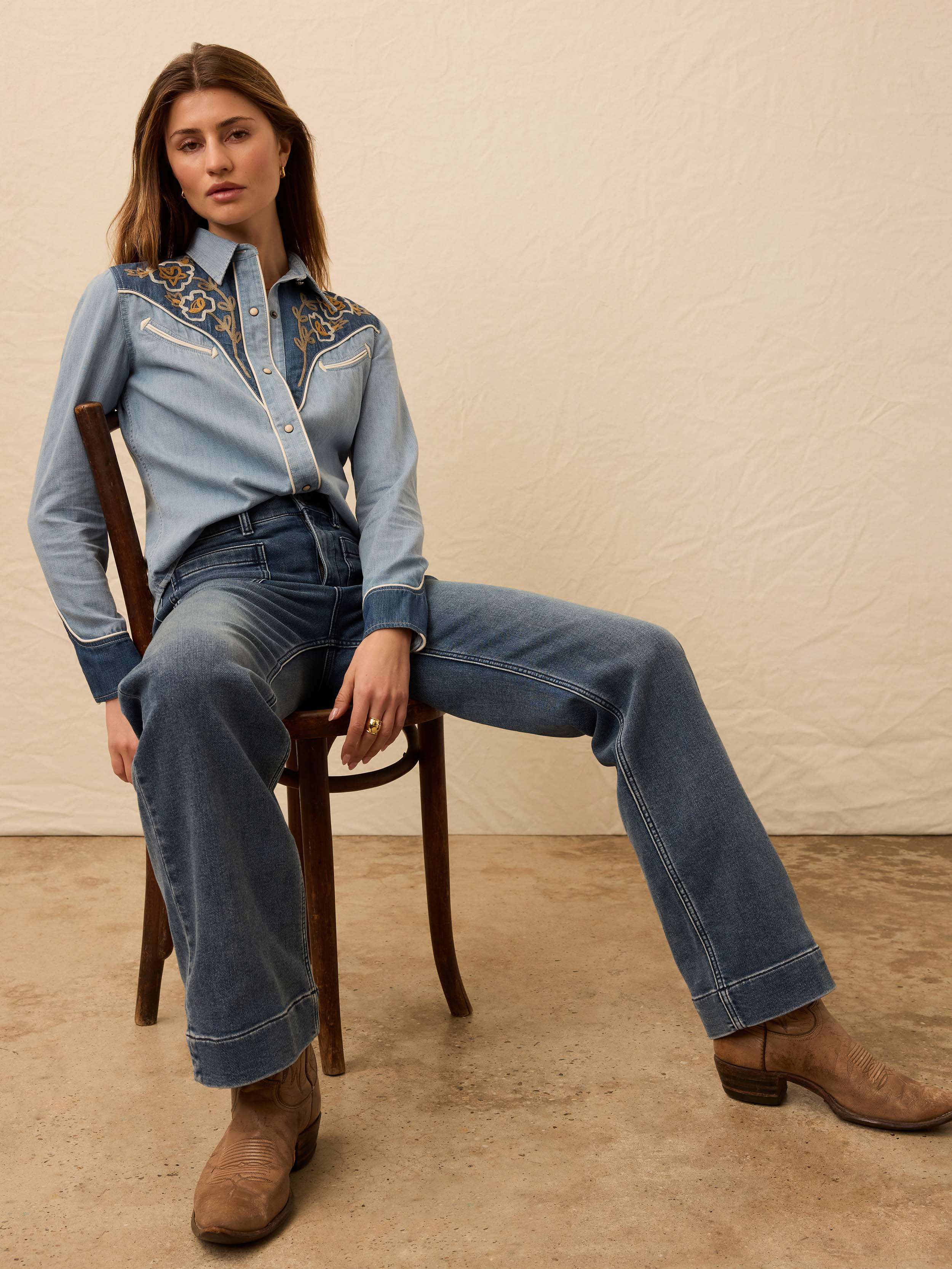 Embroidered Denim Western Shirt - Outpost Blue Wash
