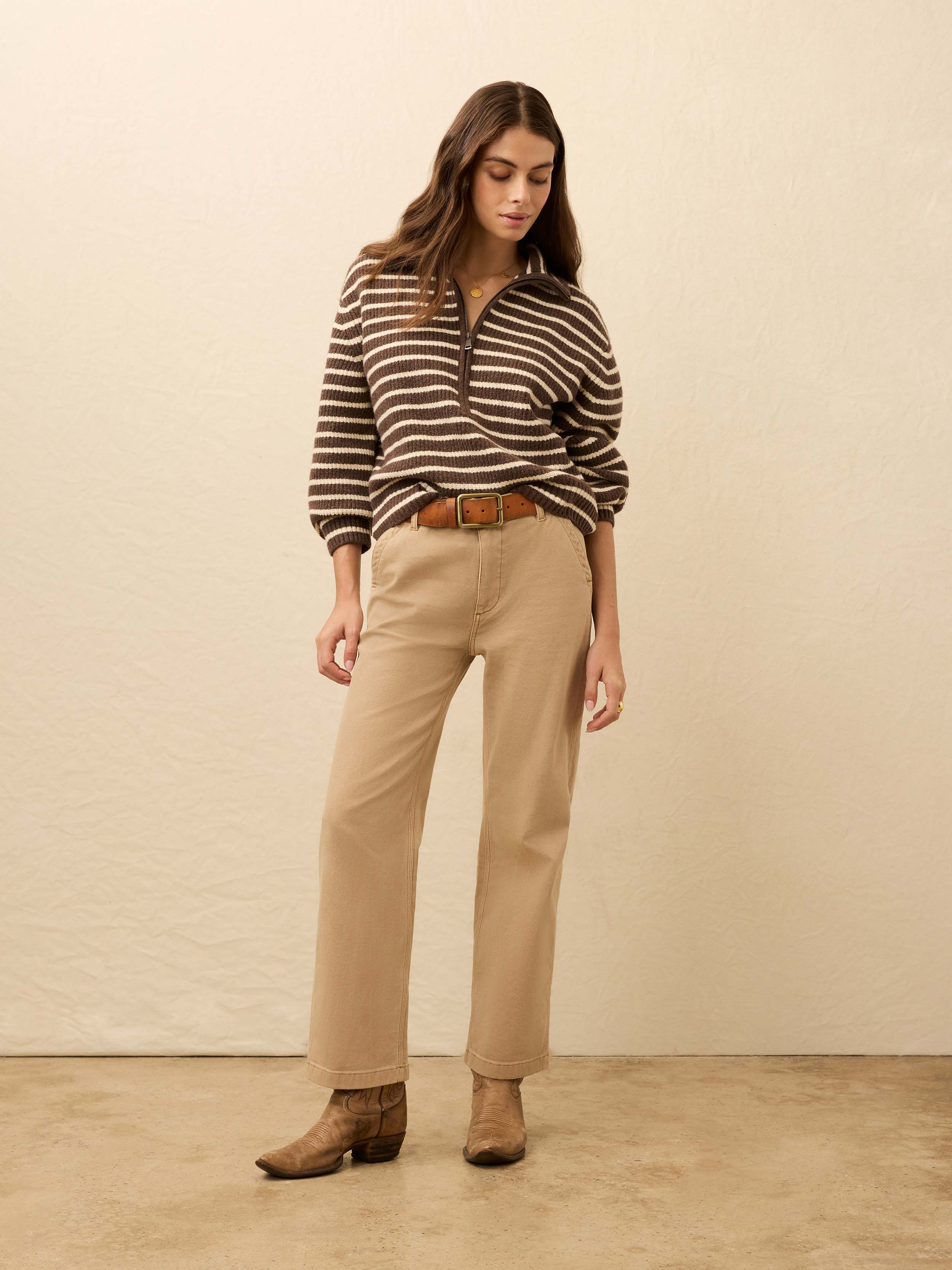 Jackson Quarter Zip - Mocha Stripe