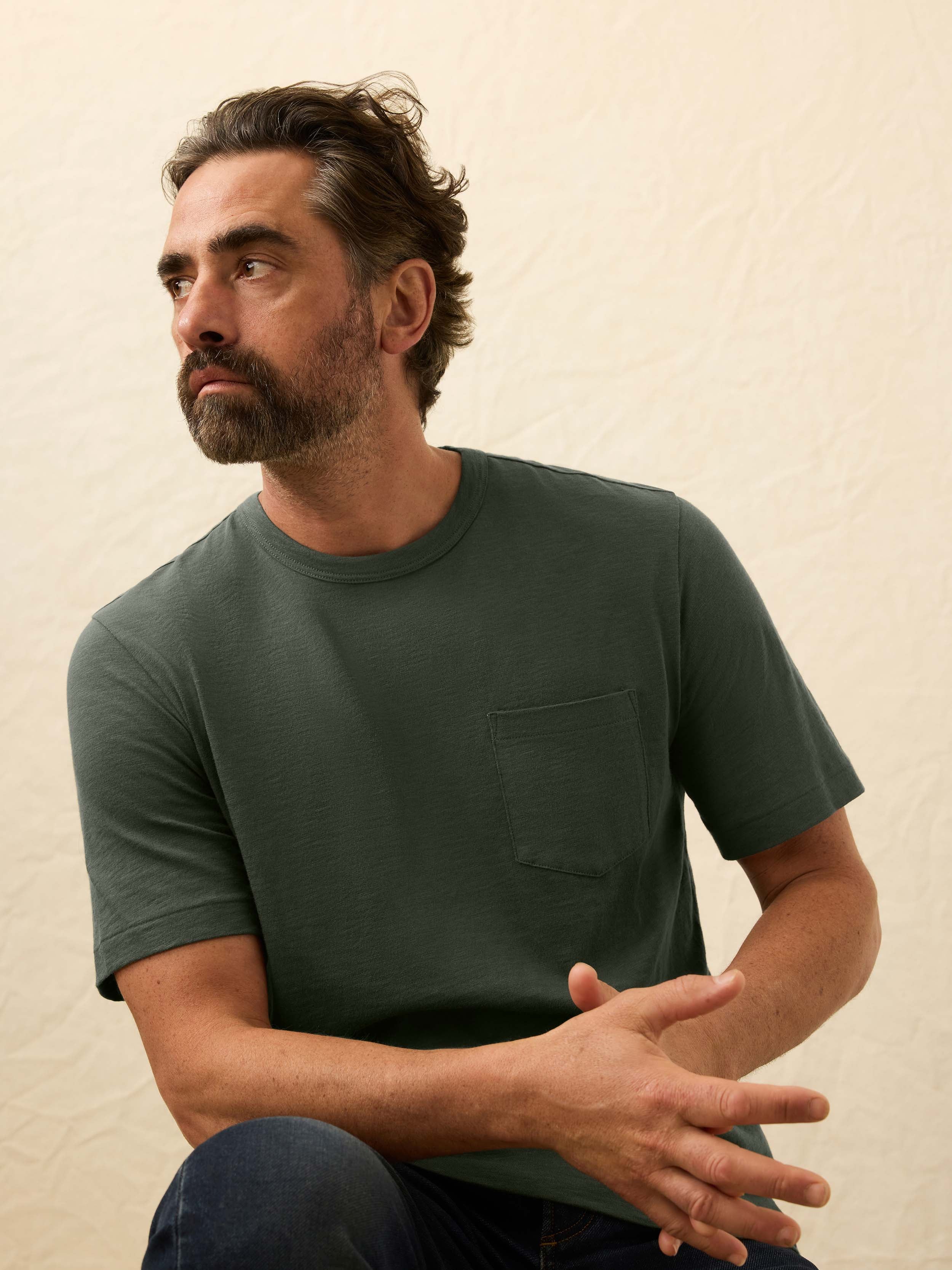 Sunwashed Regenerative Pocket Tee - Fall Evergreen