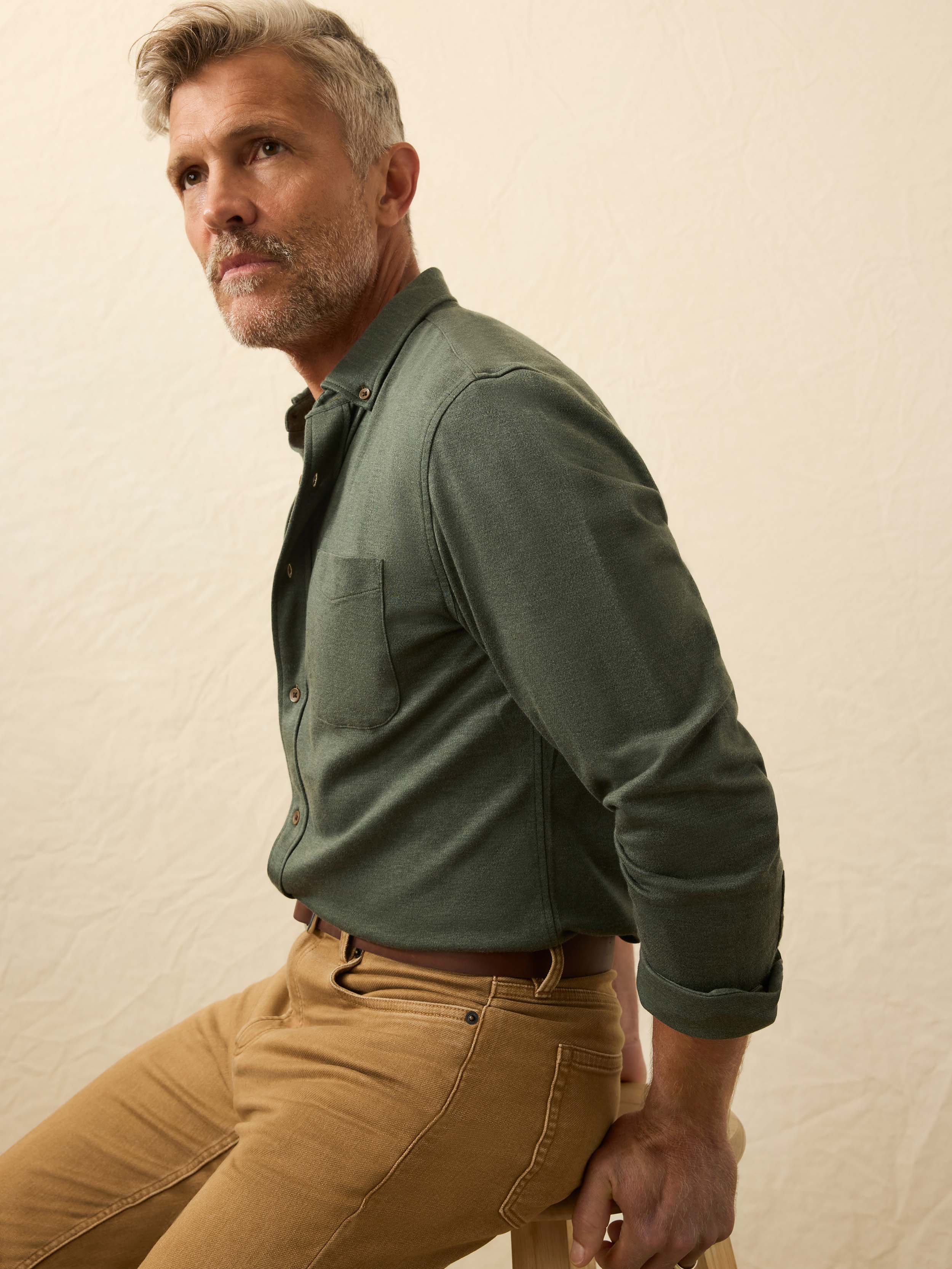 Coastline Knit Shirt - Forest Heather Twill