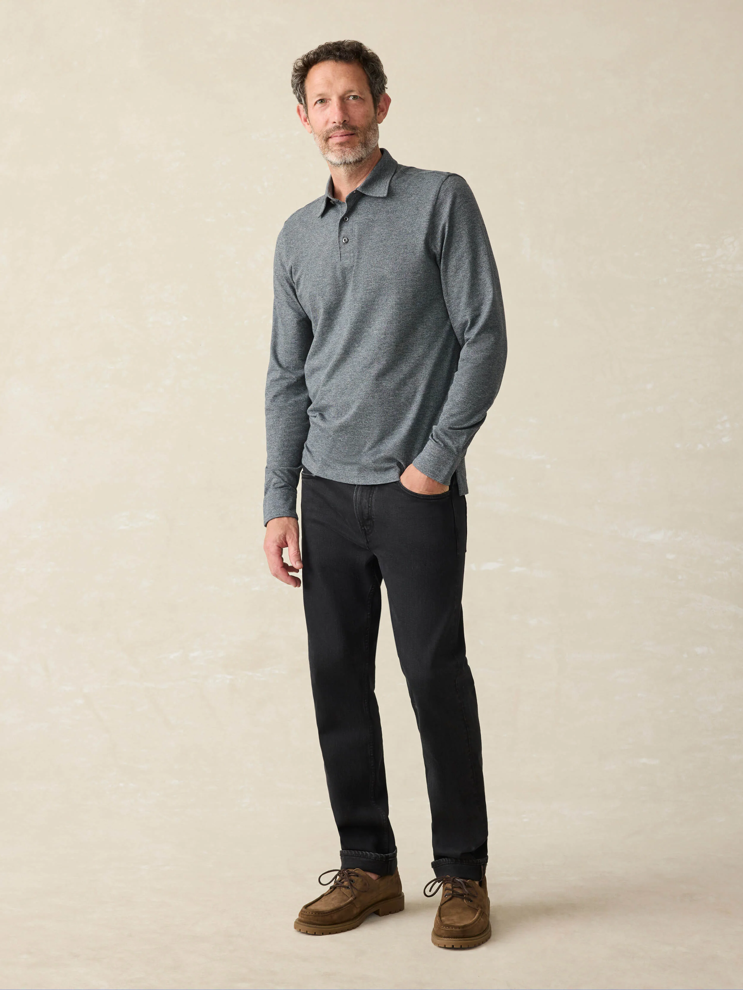 Long-Sleeve Movement™ Pique Polo - Dusty Iron Heather