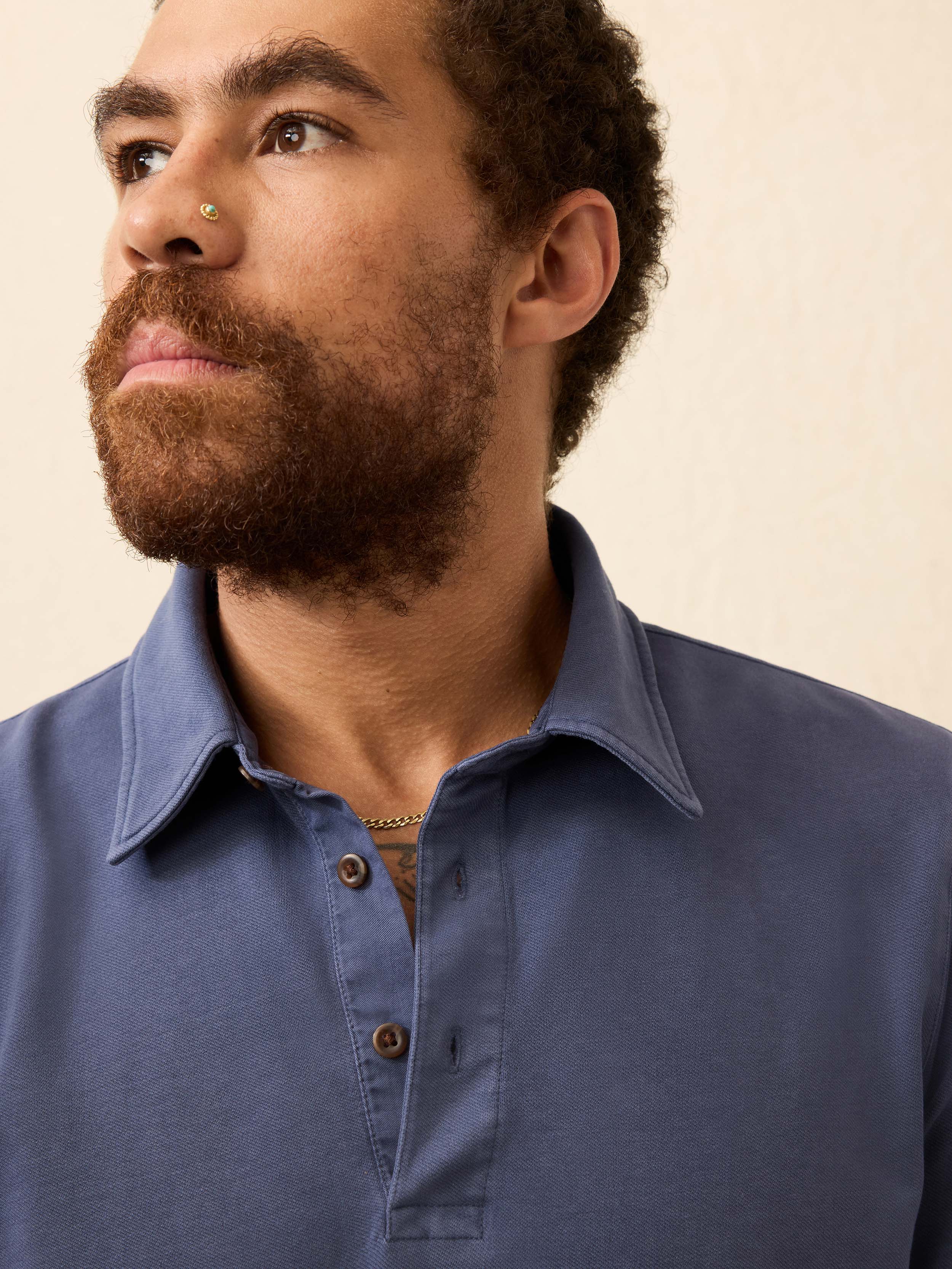 Long-Sleeve Field Knit Polo - Blue Nights