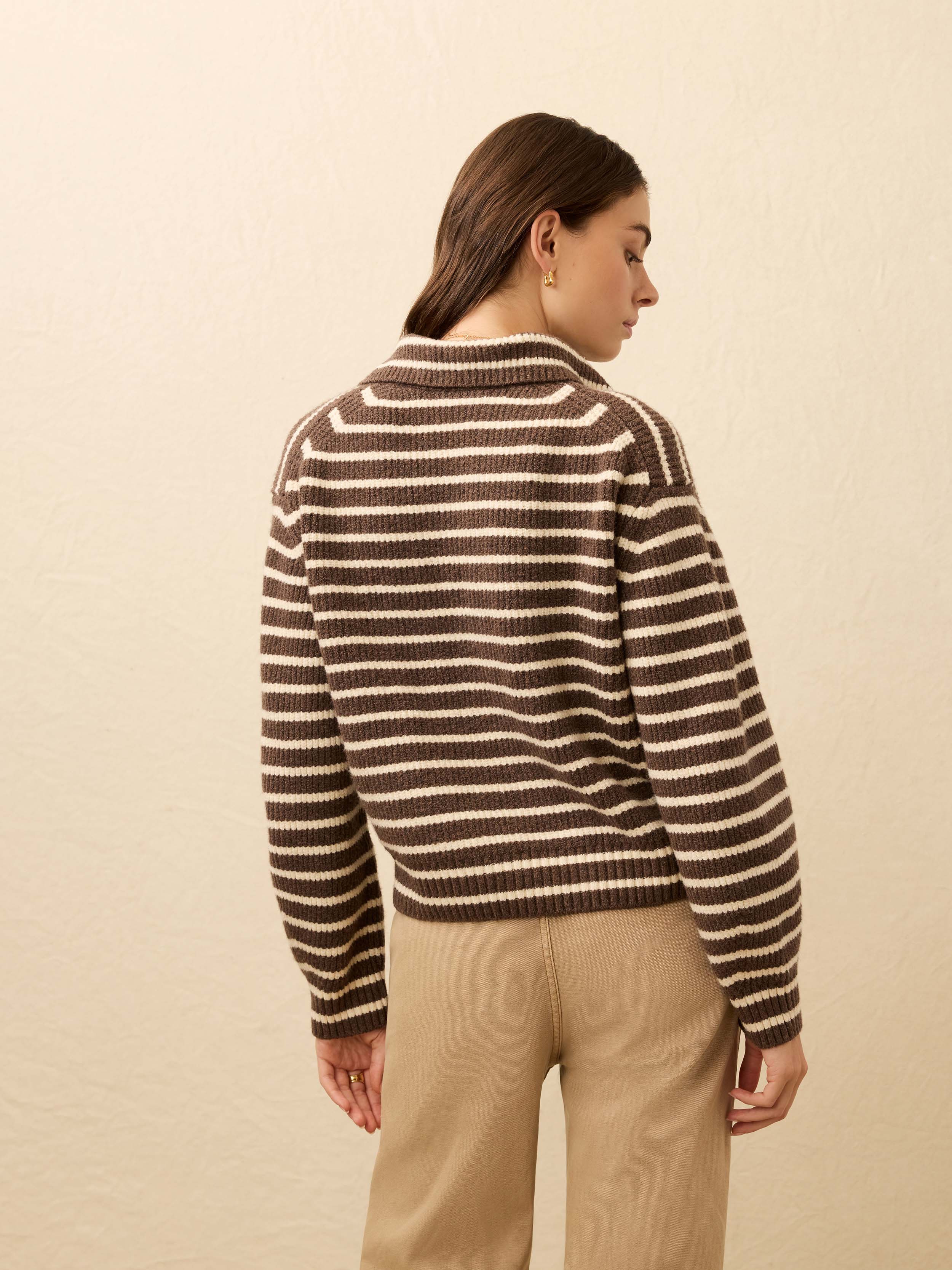 Jackson Quarter Zip - Mocha Stripe