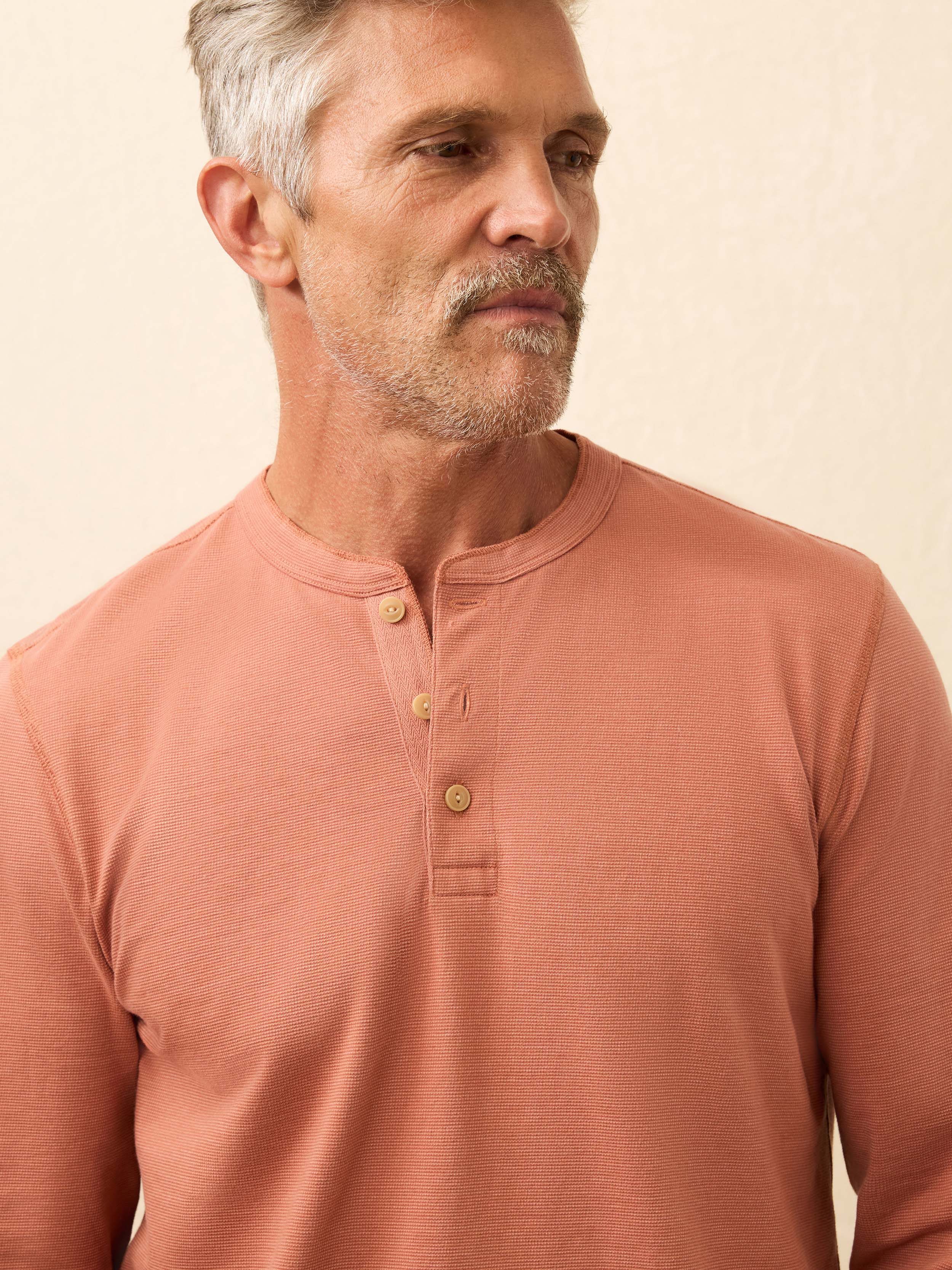 Long-Sleeve Waffle Henley - Dusty Sienna