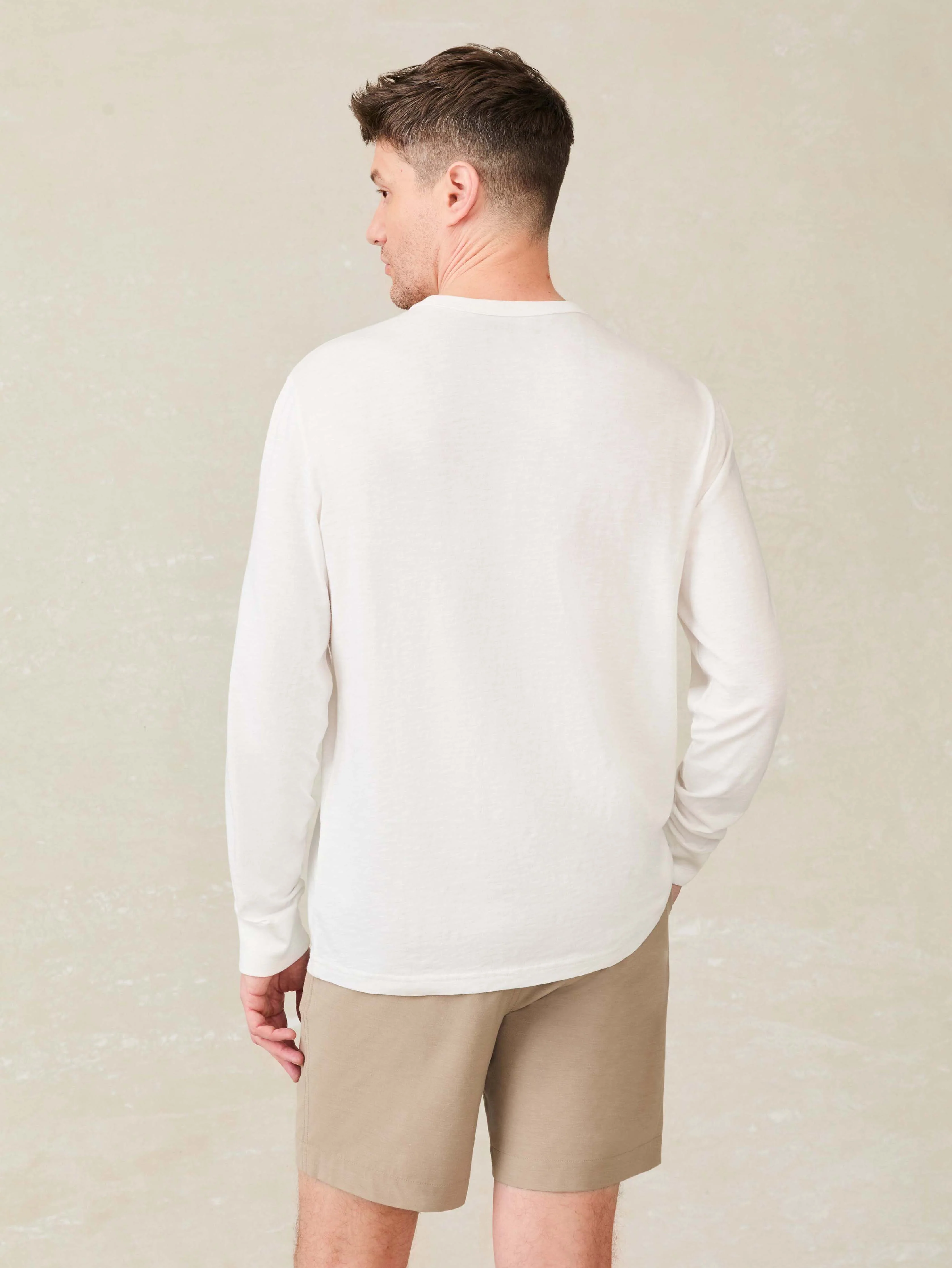 Long-Sleeve Sunwashed Regenerative Cotton Tee - White