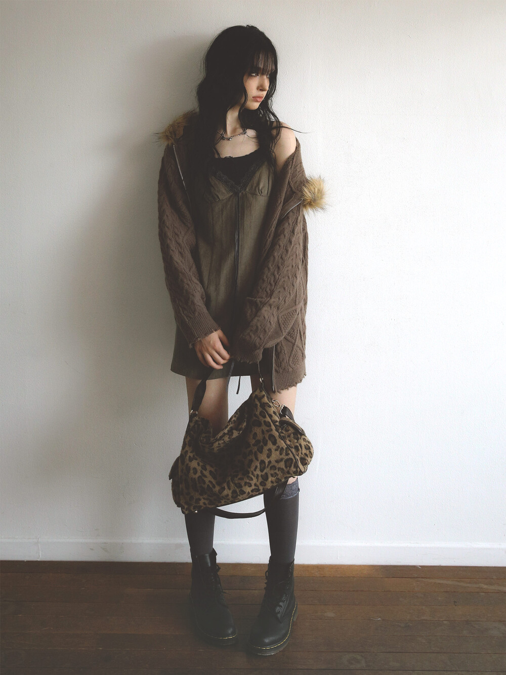 Wool Leopard Pillow Bag Beige