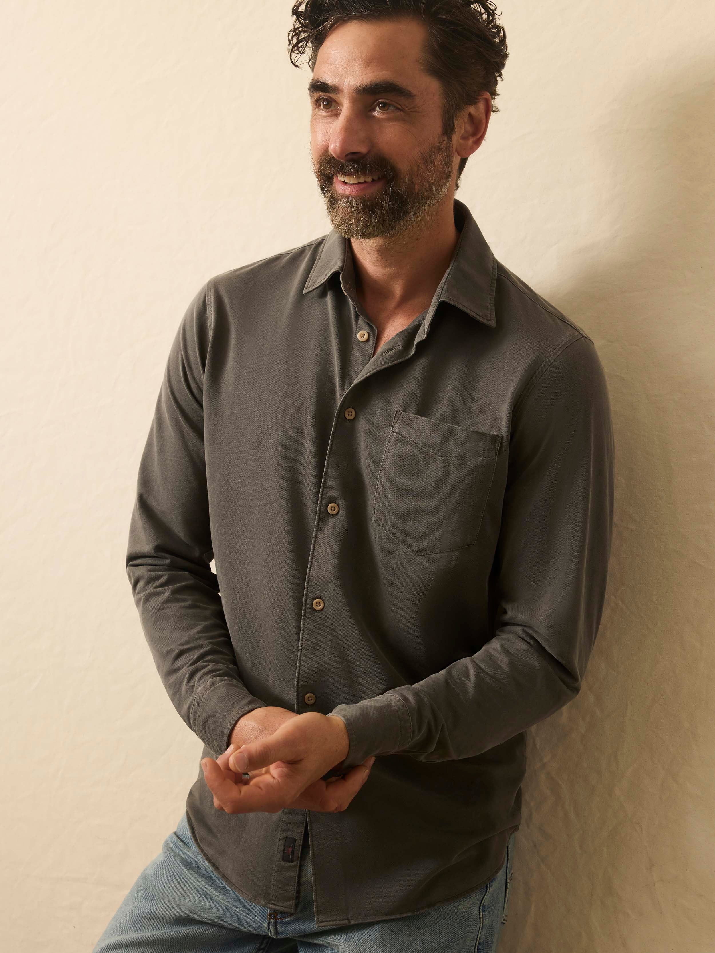 Long-Sleeve Costa Pique Shirt - Washed Charcoal