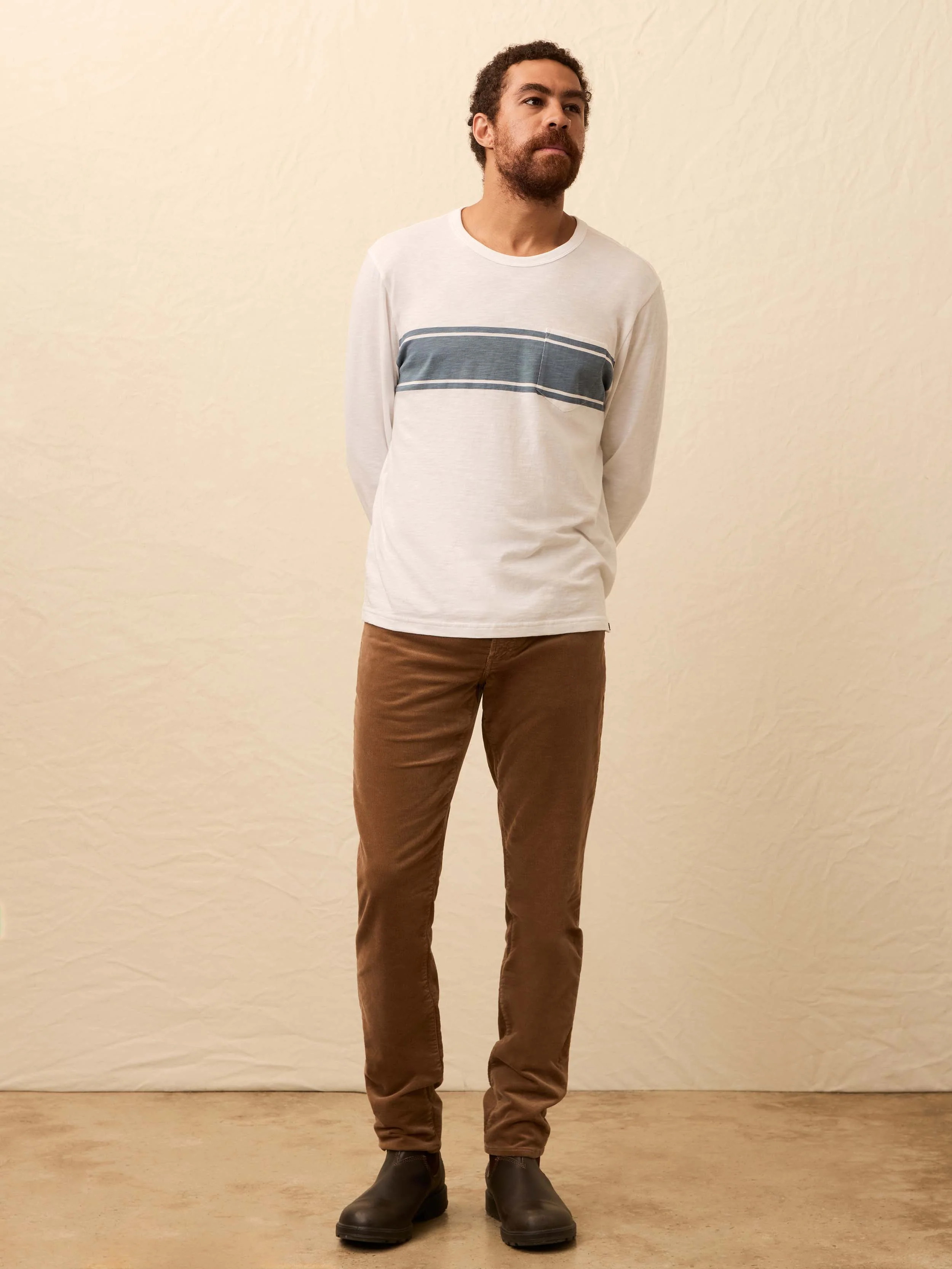 Long-Sleeve Sunwashed Pocket Tee - White Surf Stripe