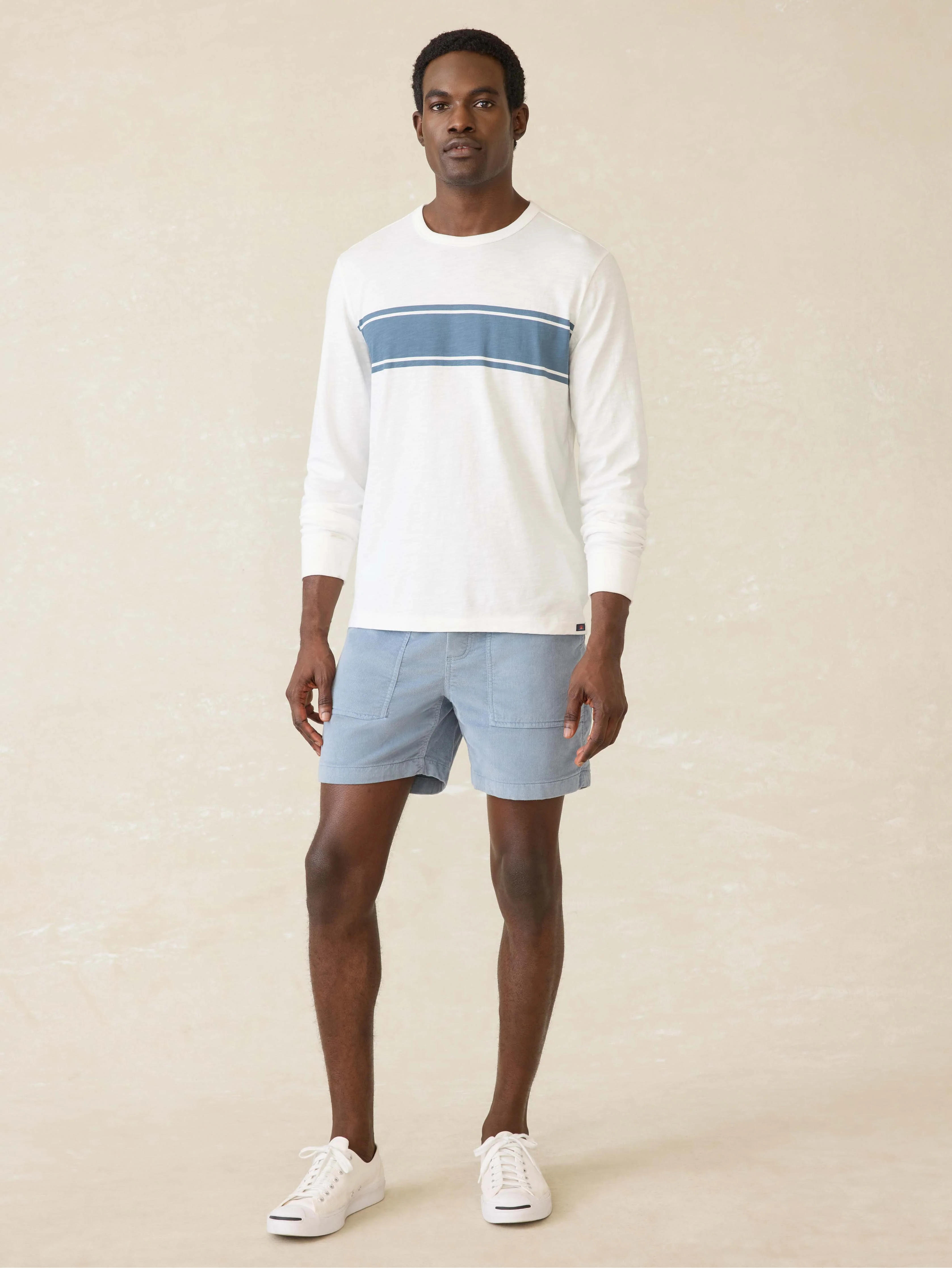 Long-Sleeve Sunwashed Tee - White Surf Stripe