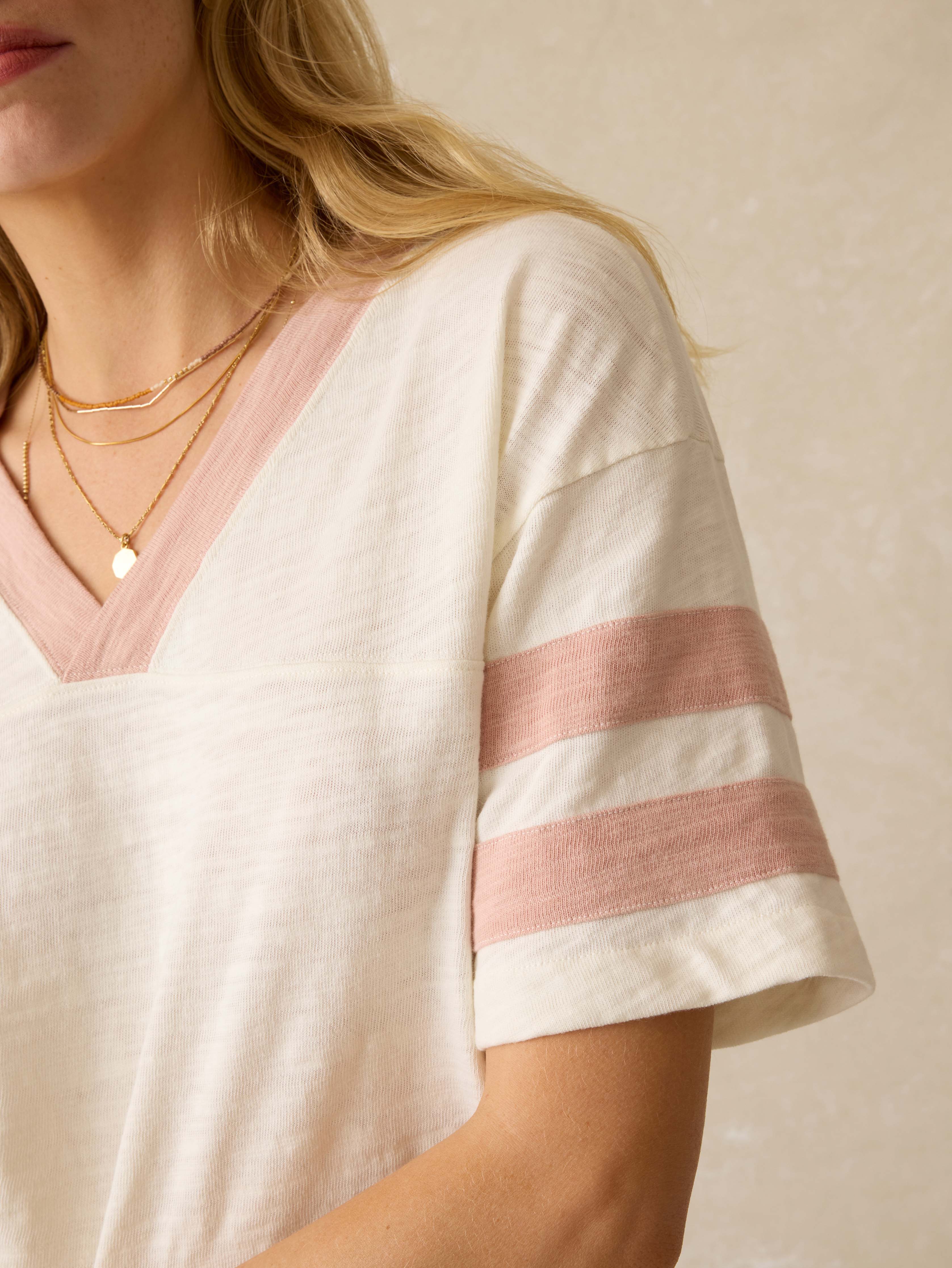 Sunwashed Slub Varsity Tee - Pink Varsity