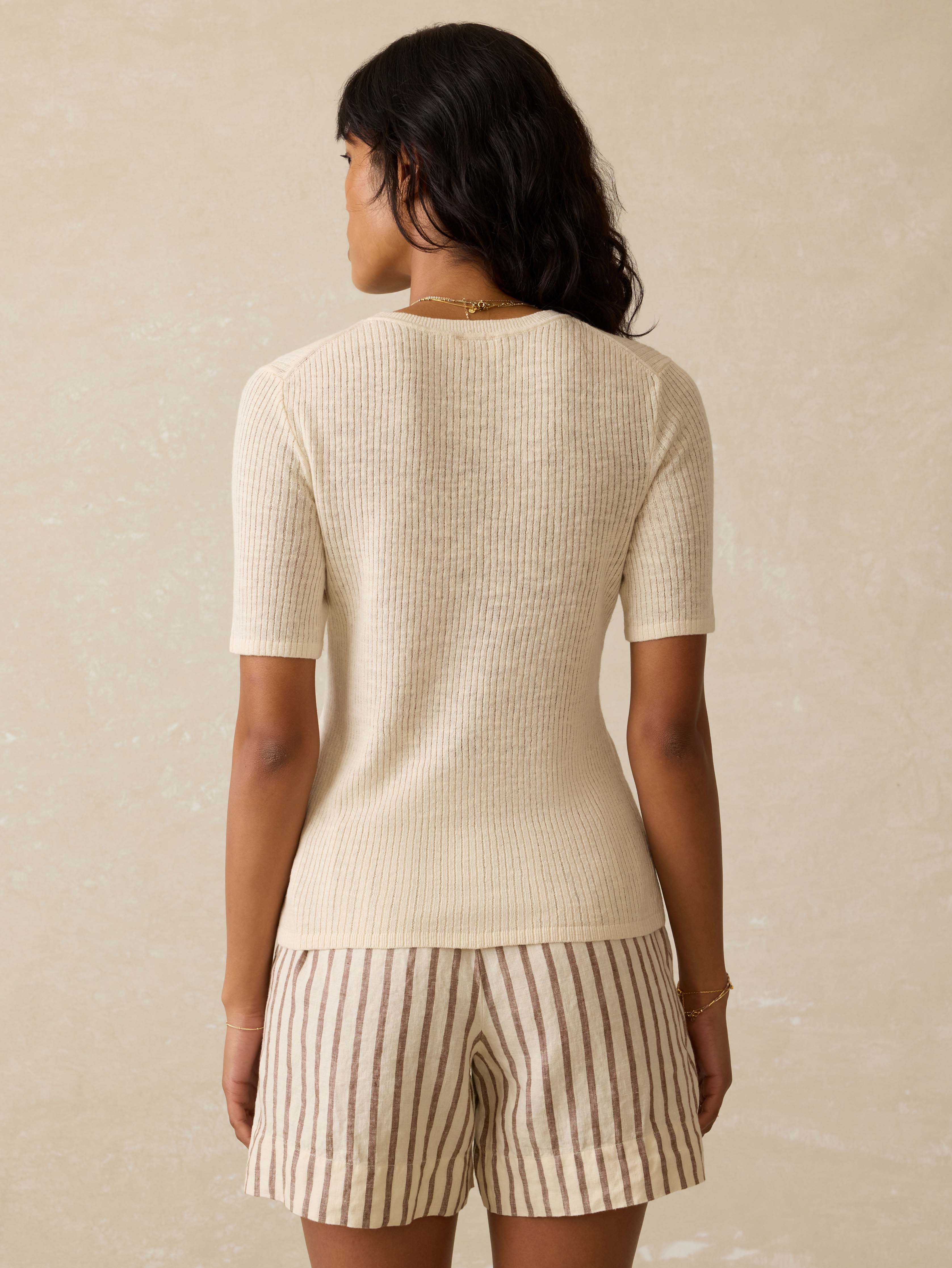 Miramar Linen Mini Rib Tee - Summer Sand