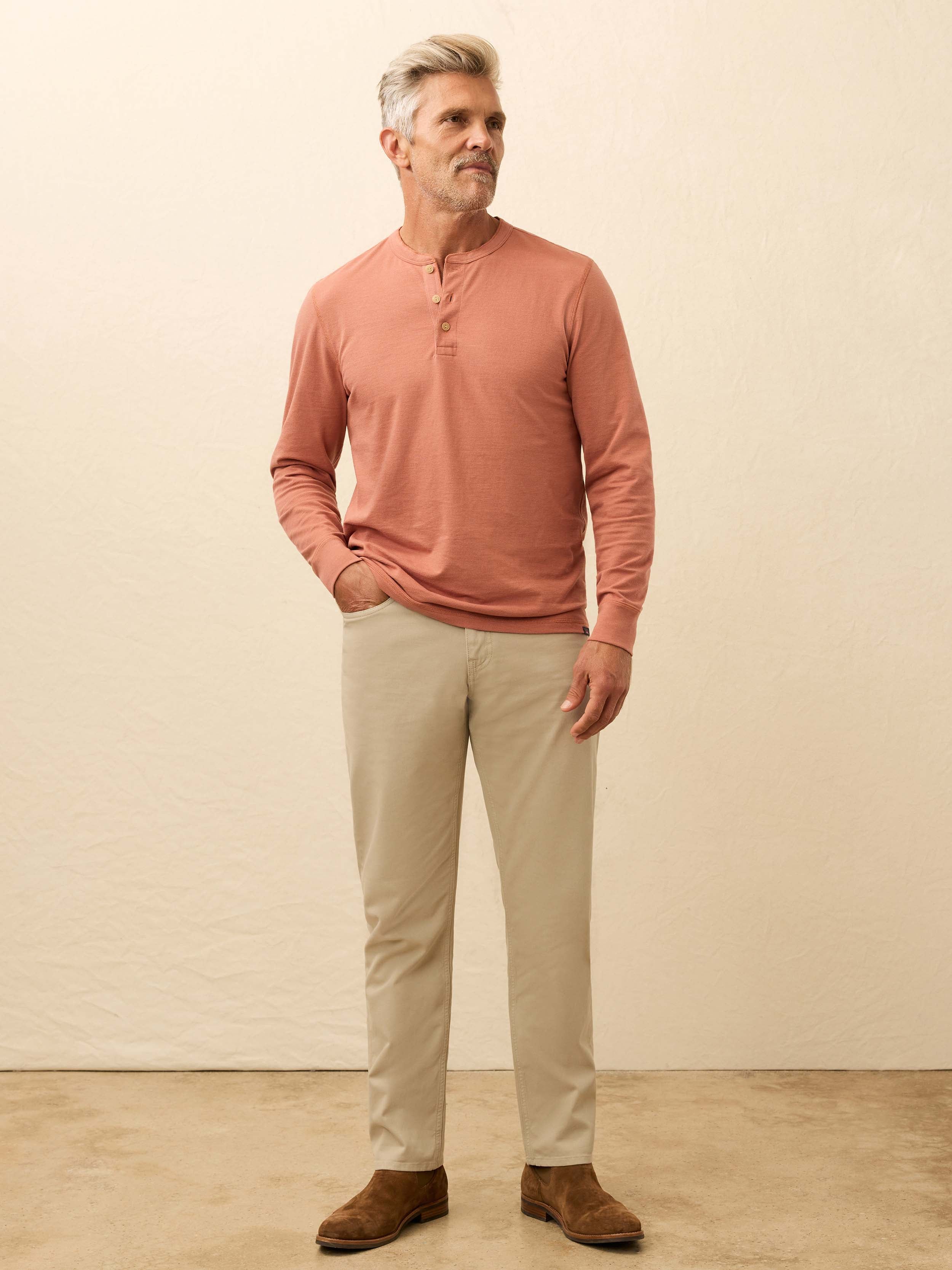 Long-Sleeve Waffle Henley - Dusty Sienna