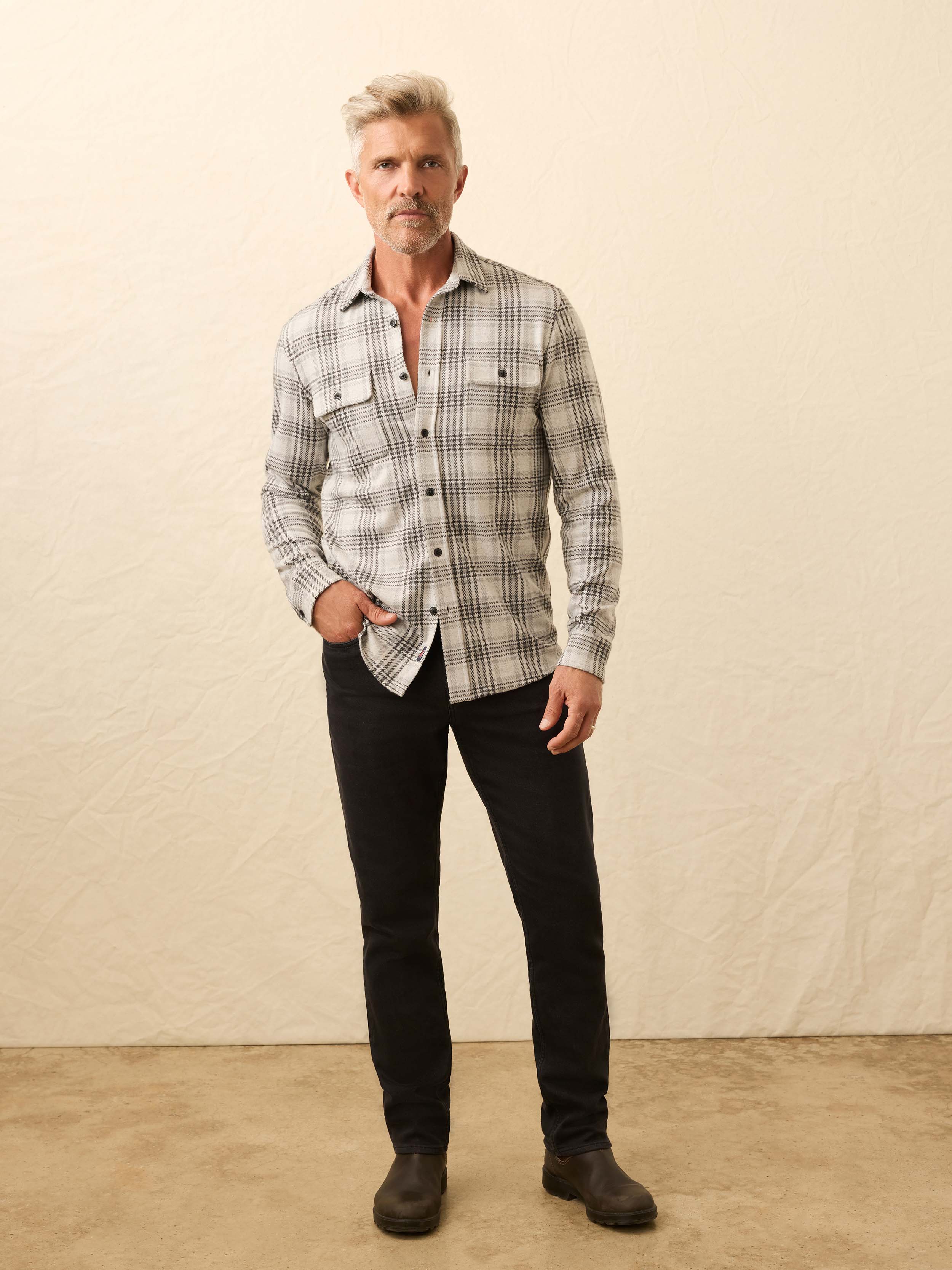 Legend™ Sweater Shirt - Charcoal Cream Plaid