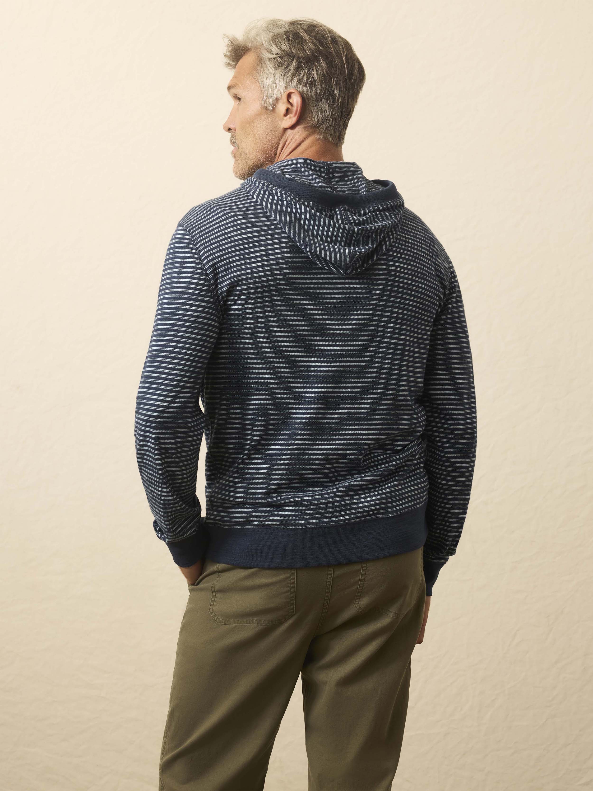 Sunwashed Midweight Organic Hoodie - Navy Stream Stripe