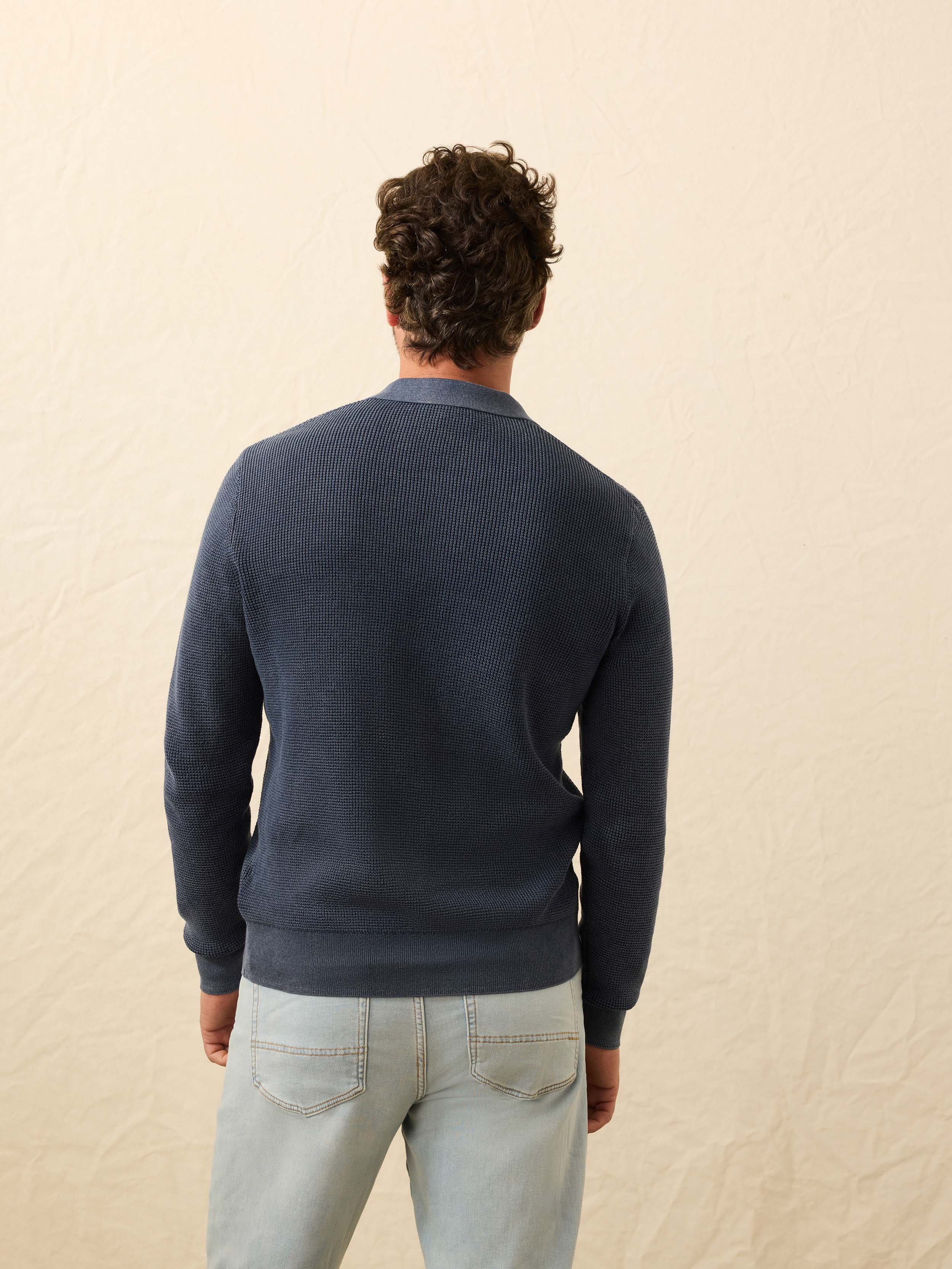 Long-Sleeve Sunwashed Sweater Polo - Blue Nights