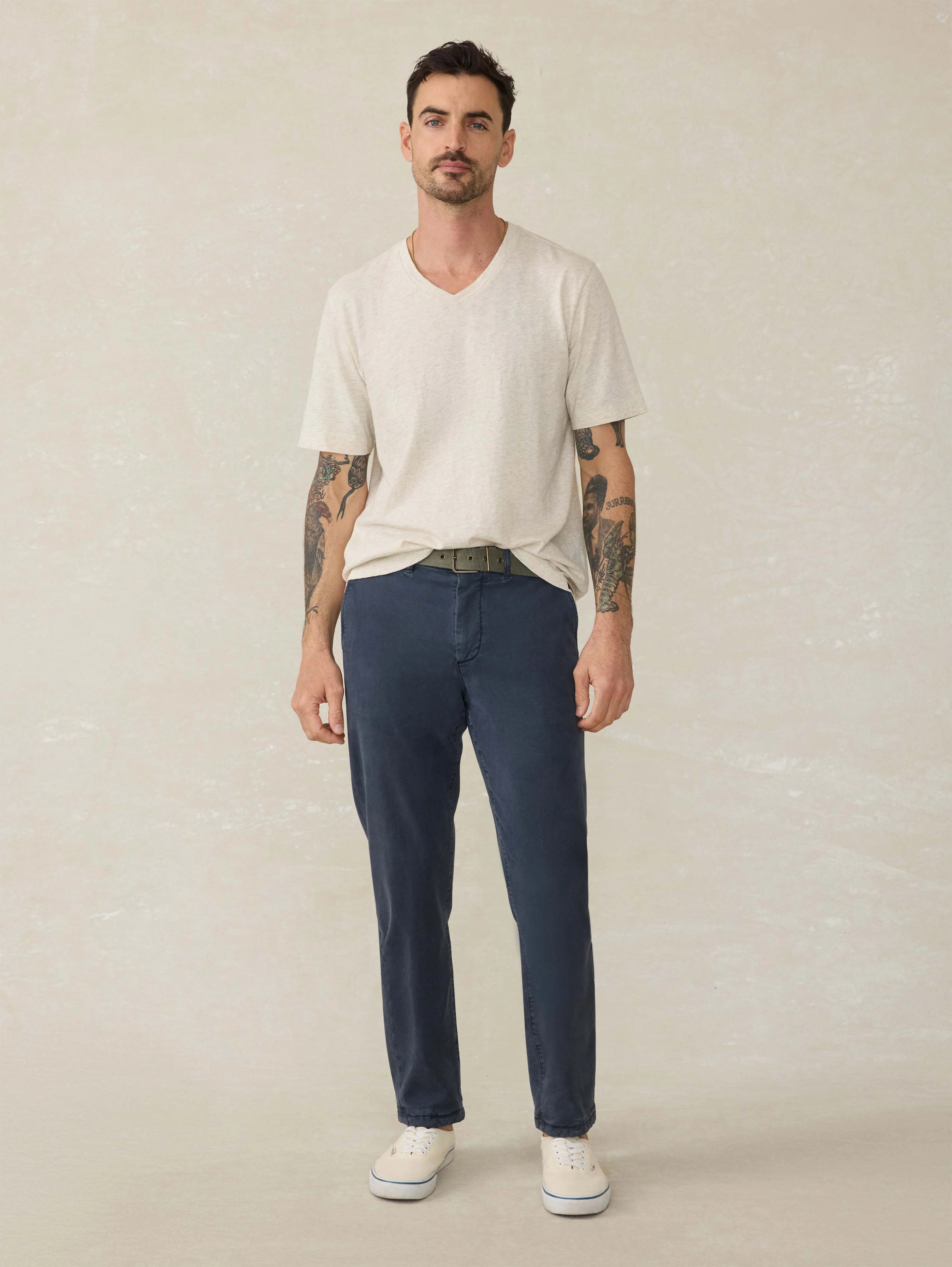 Short-Sleeve Sunwashed Regenerative Cotton V-Neck Tee - Island Dune Heather