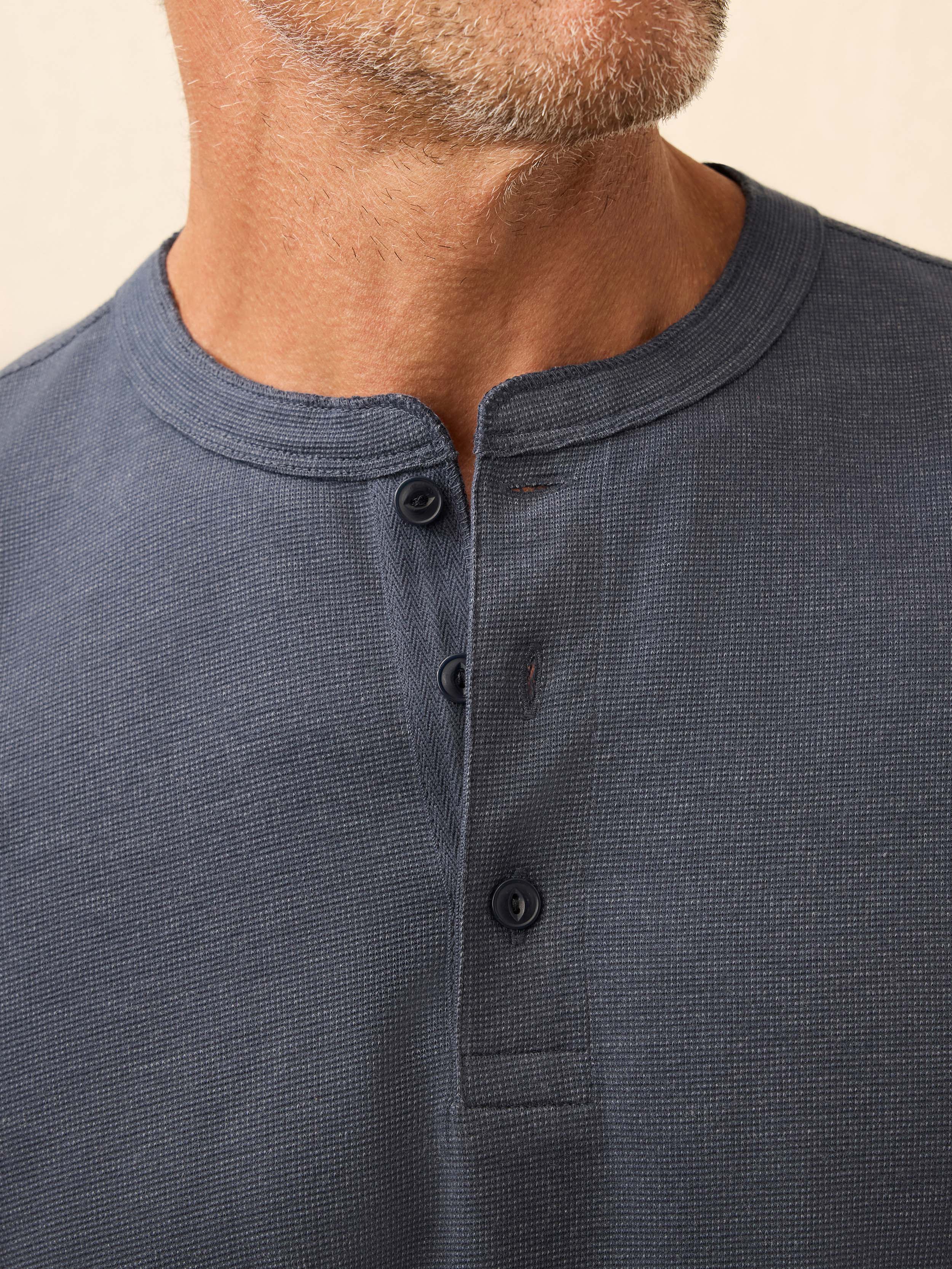 Long-Sleeve Waffle Henley - Blue Nights