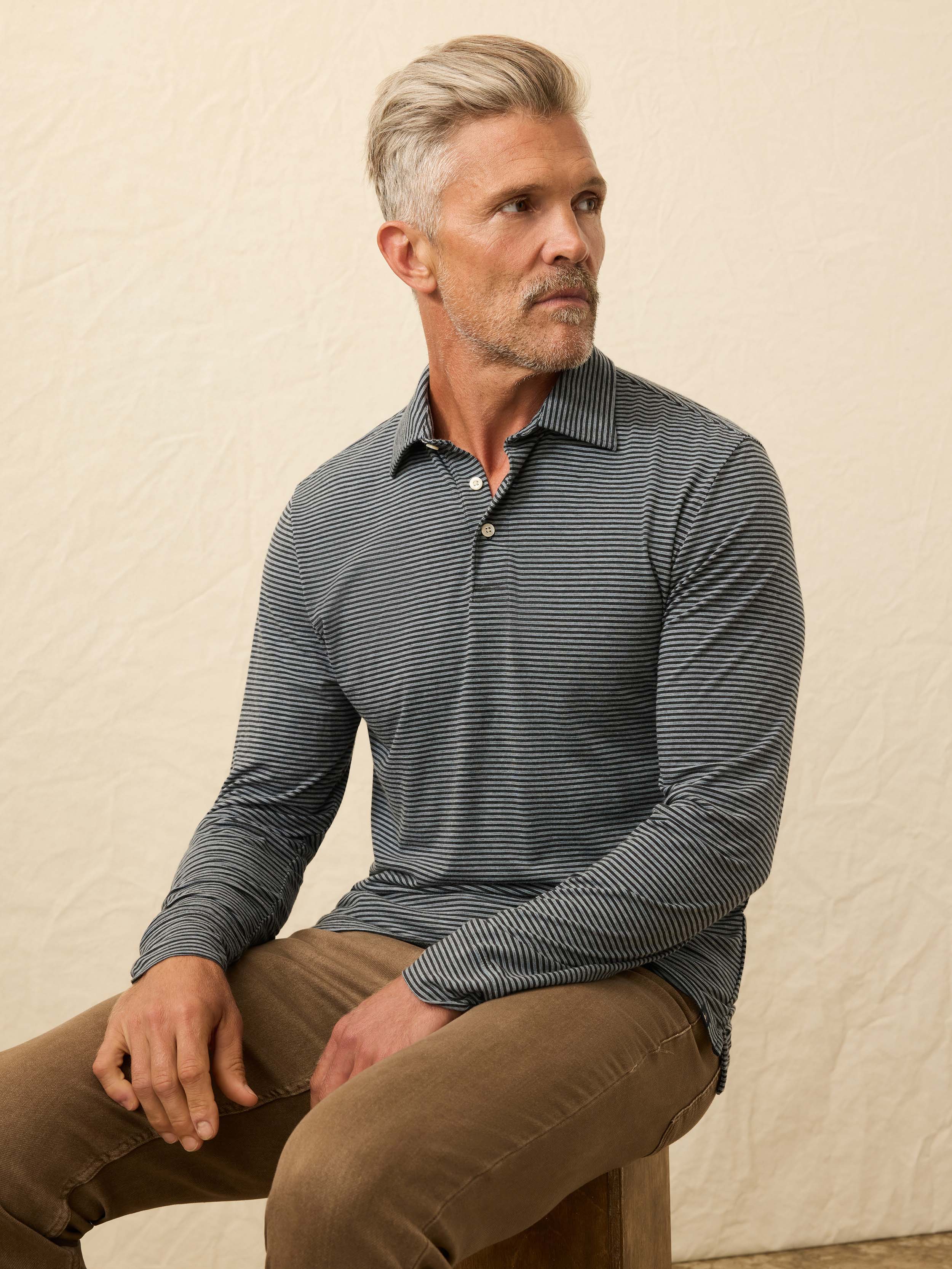 Long-Sleeve Movement™ Polo - Moonlight Point Stripe