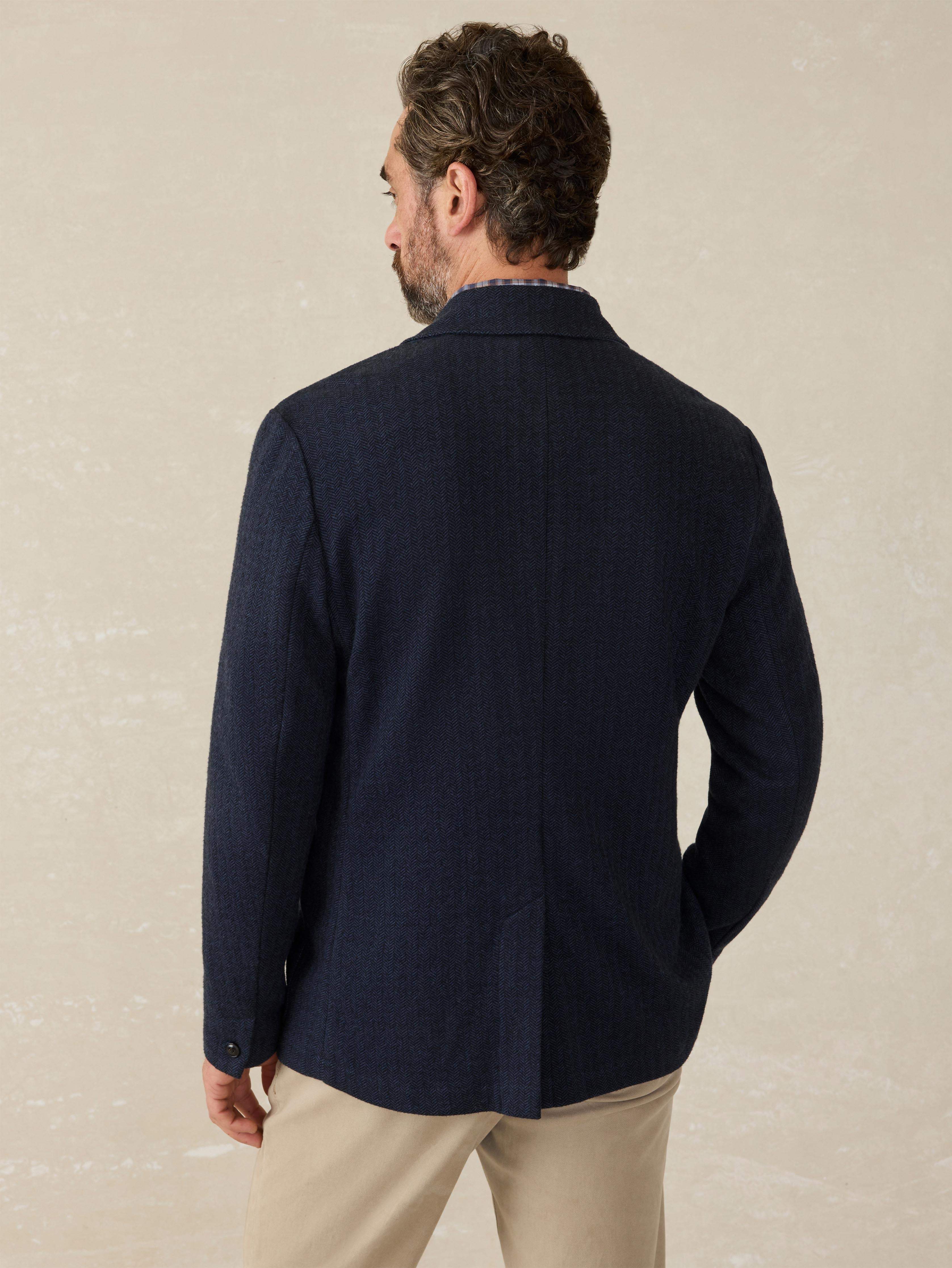 Inlet Knit Tweed Blazer - Navy Twilight Herringbone