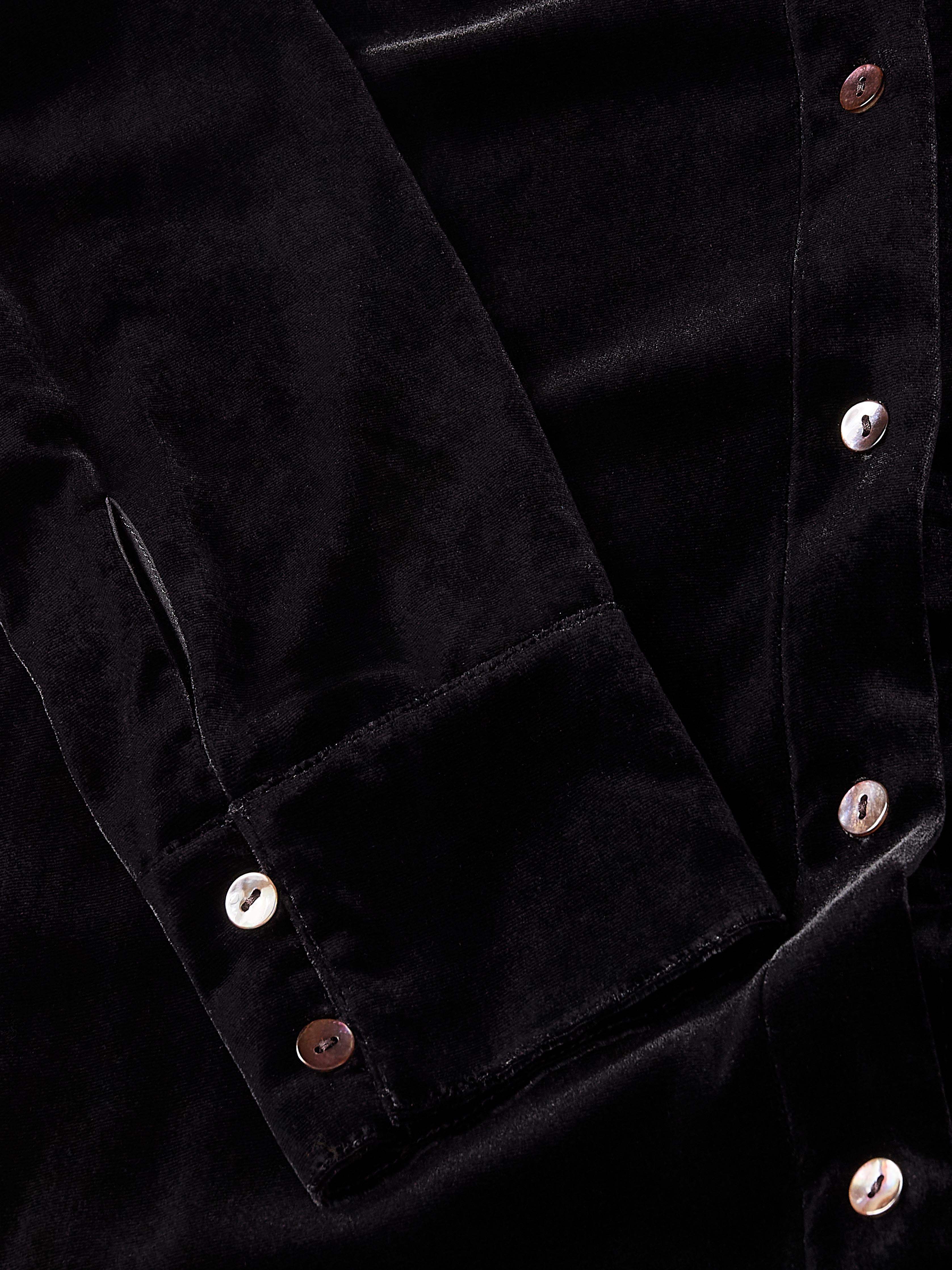 Stretch Silk Velvet Riley Midi Dress - Black