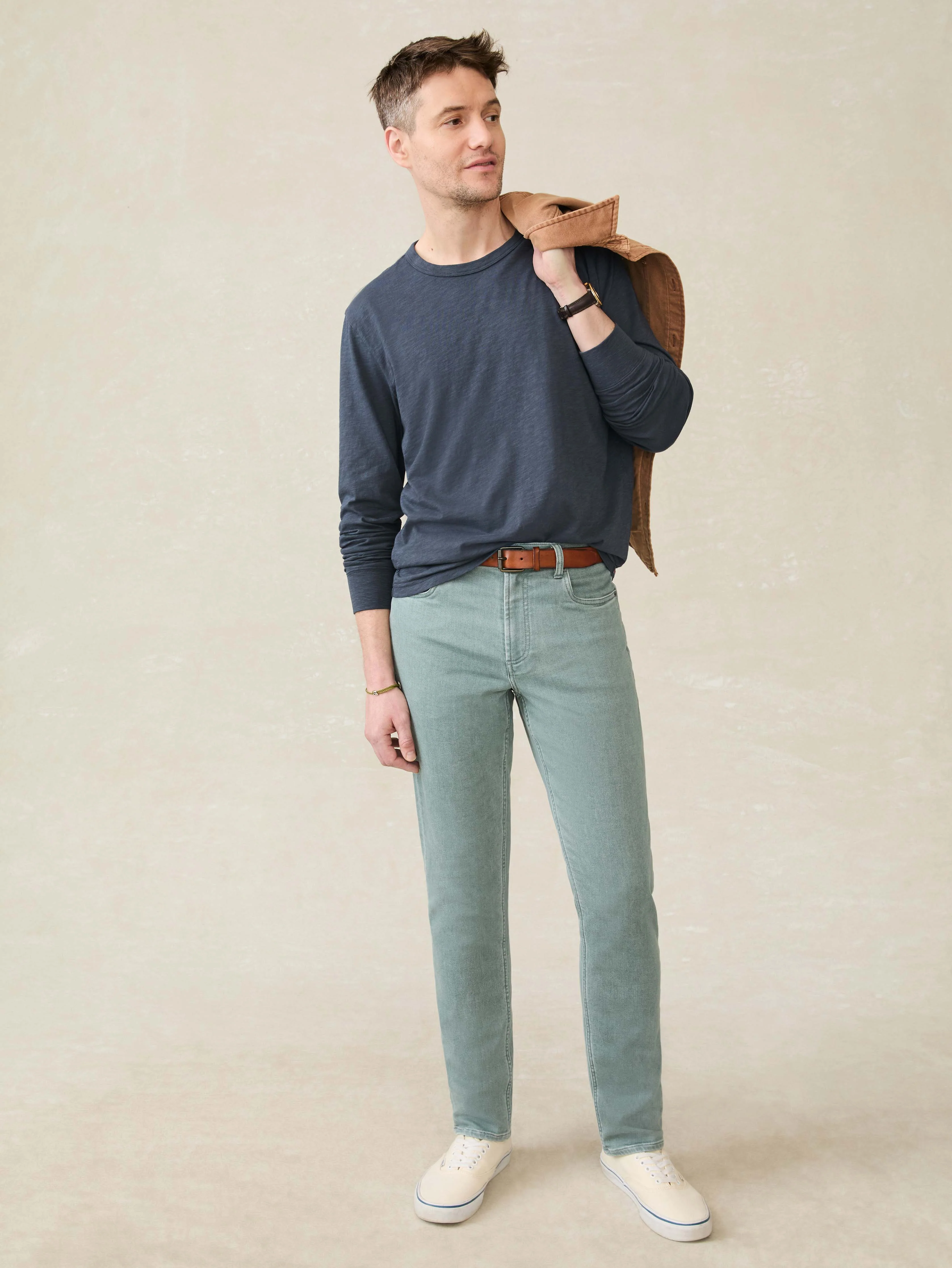 Long-Sleeve Sunwashed Regenerative Cotton Tee - Dune Navy
