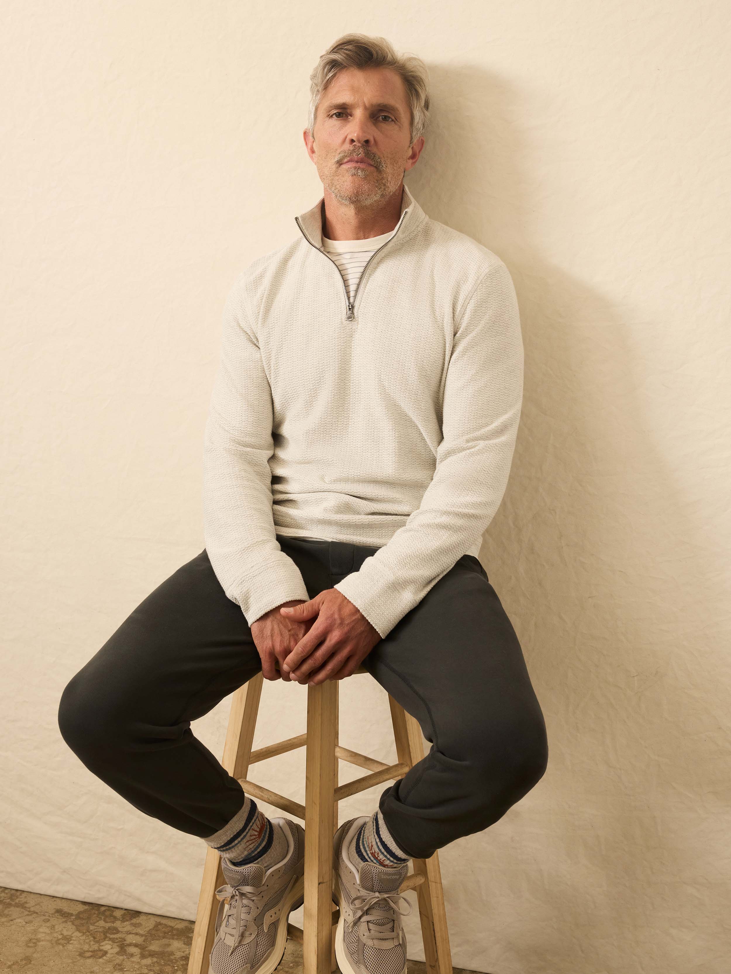 Textured Knit Quarter Zip - Snow Grey Heather