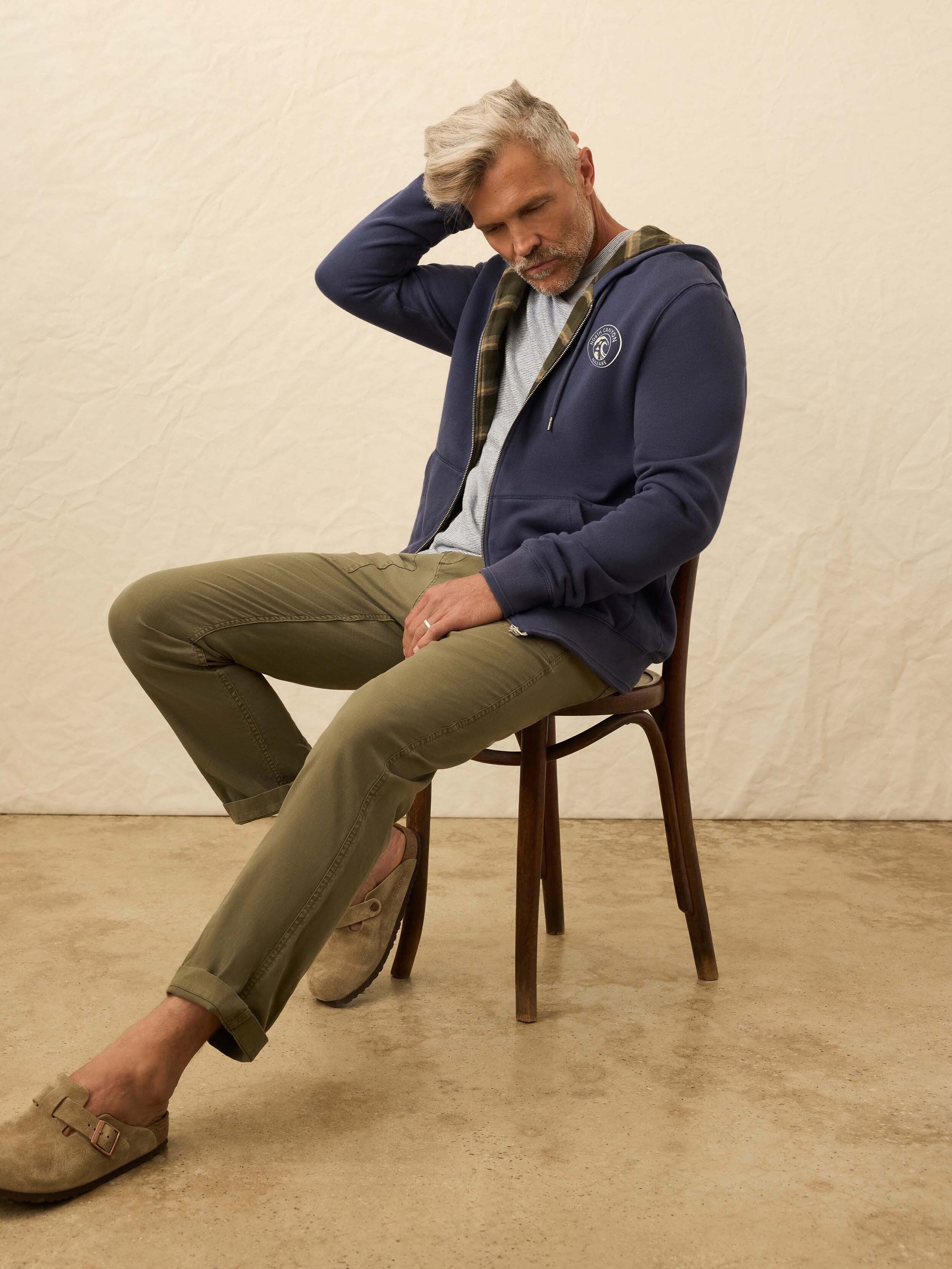 Flannel Lined Full Zip Hoodie - Dark Ocean