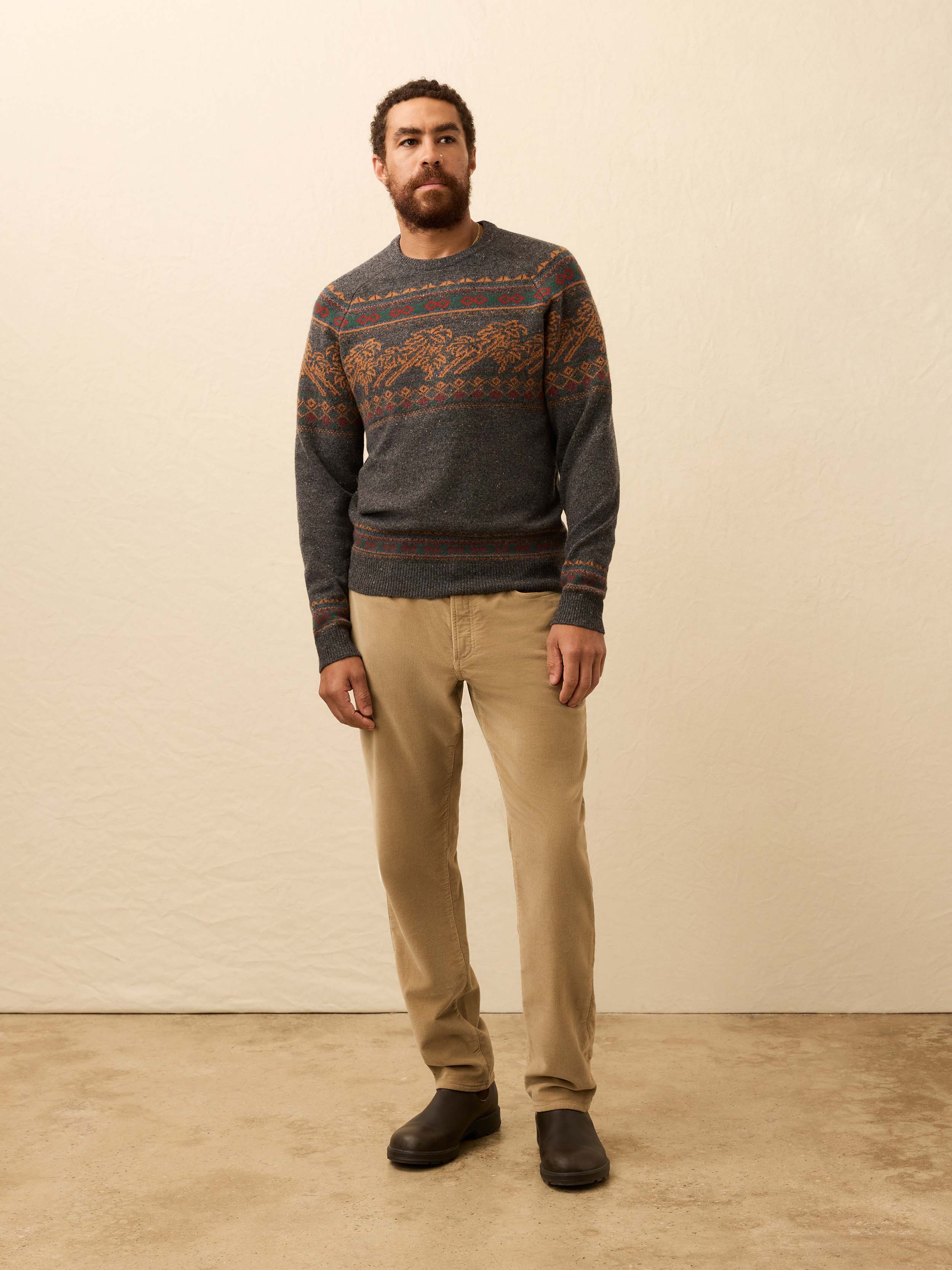 Donegal Crew Sweater - Charcoal Coast Fairisle