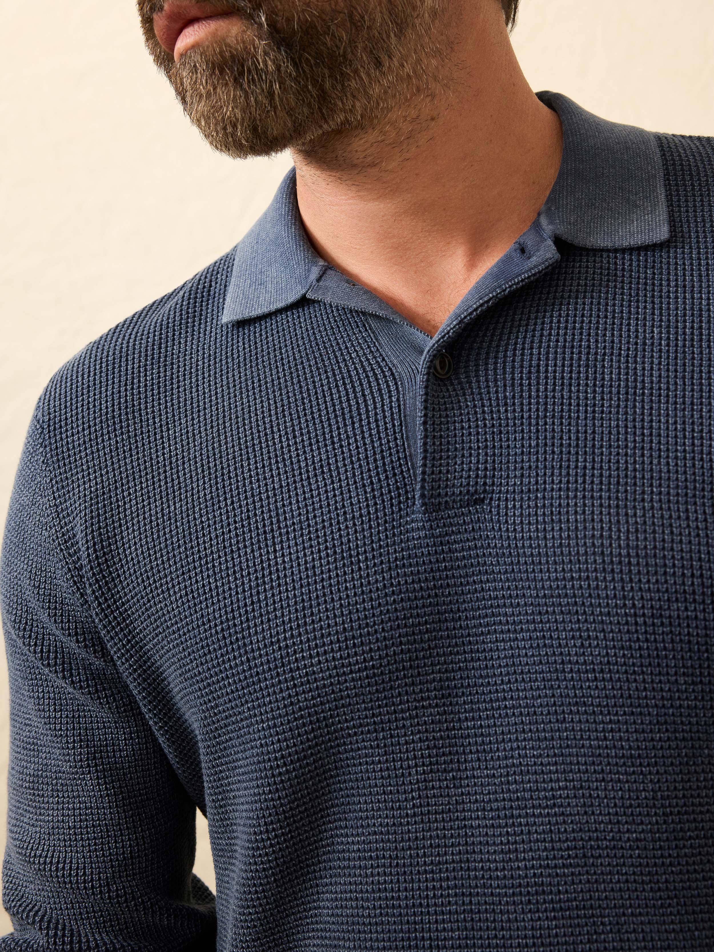 Long-Sleeve Sunwashed Sweater Polo - Blue Nights