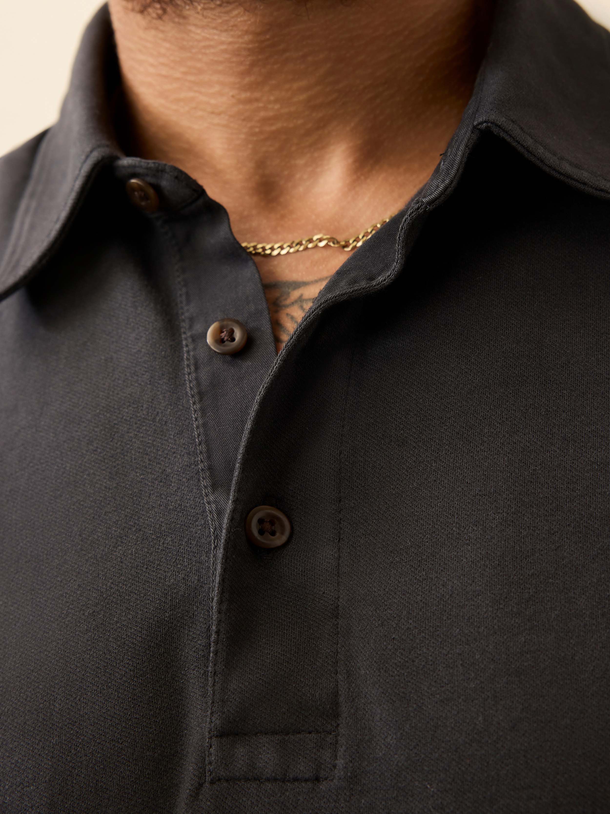 Long-Sleeve Field Knit Polo - Washed Charcoal