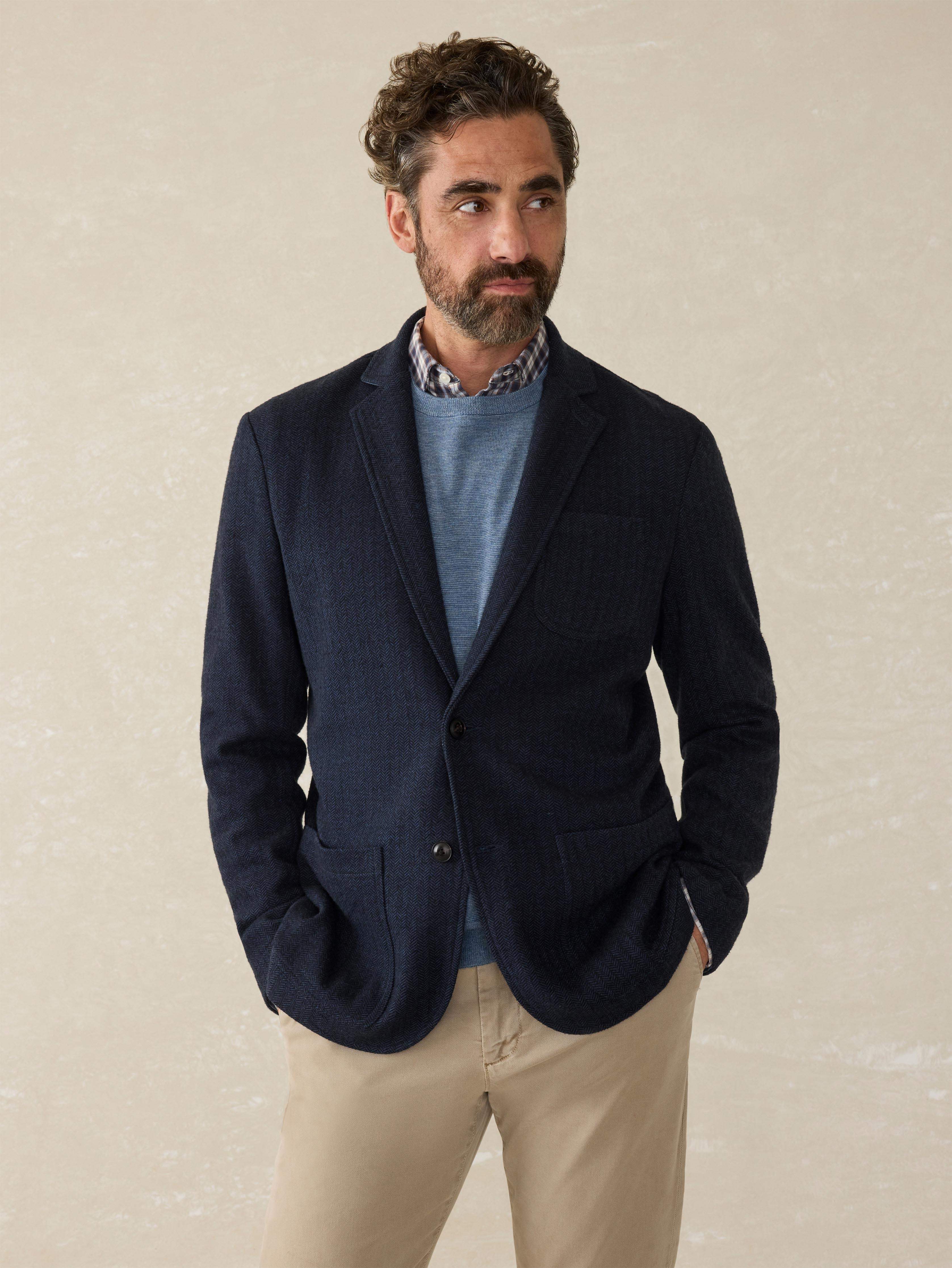 Inlet Knit Tweed Blazer - Navy Twilight Herringbone
