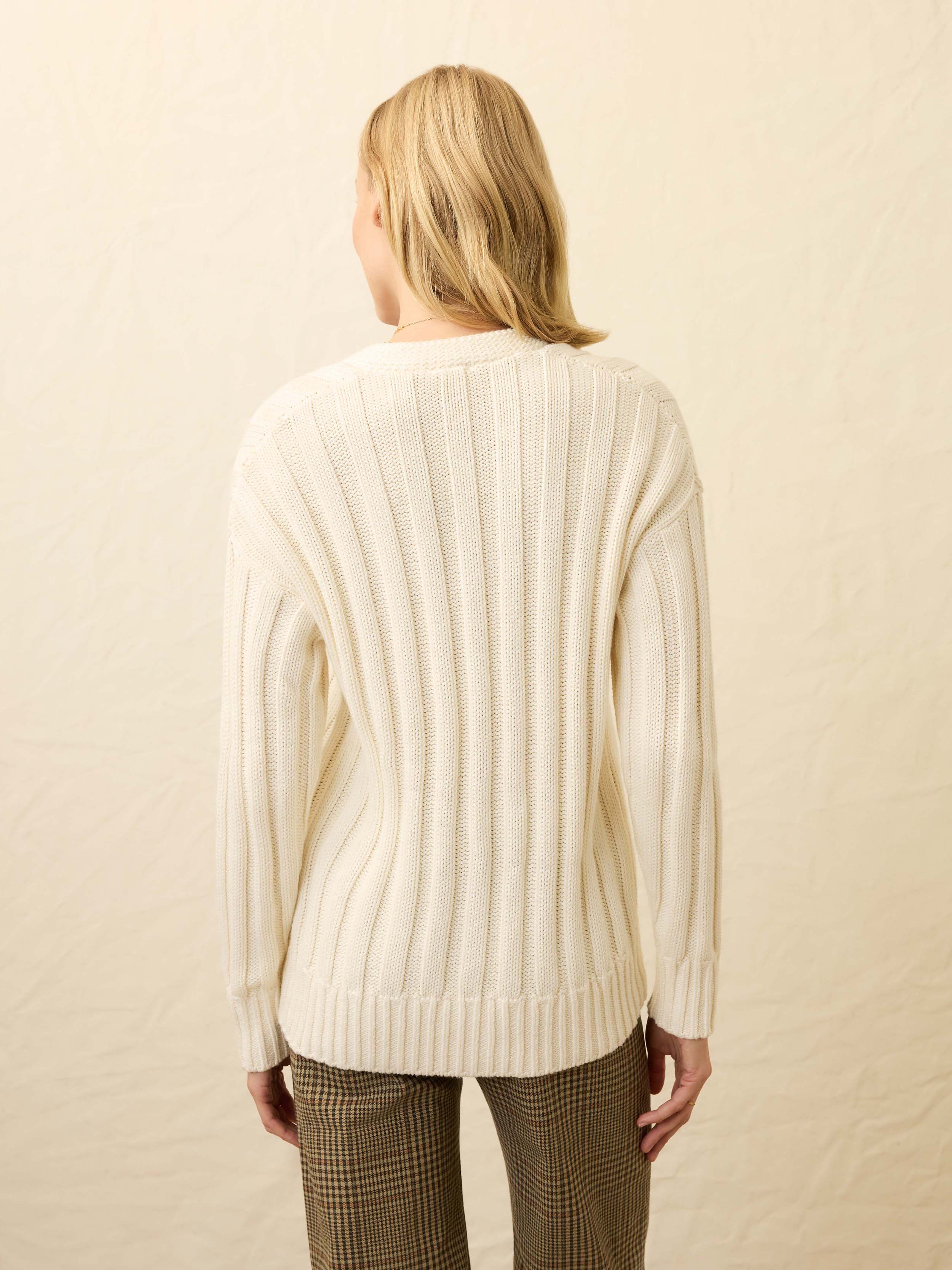Sunwashed Cotton Laidback Cardigan - Egret