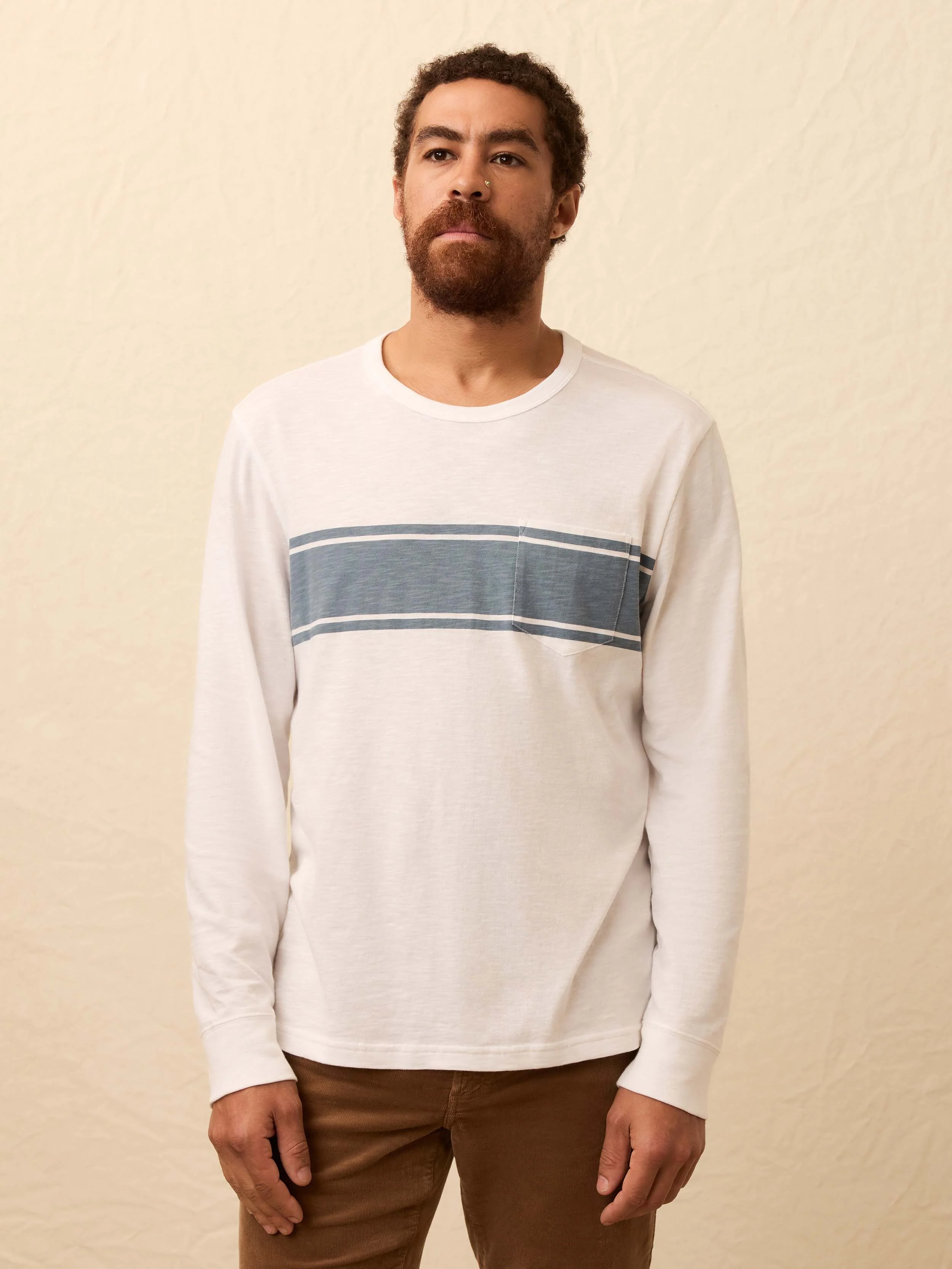 Long-Sleeve Sunwashed Pocket Tee - White Surf Stripe