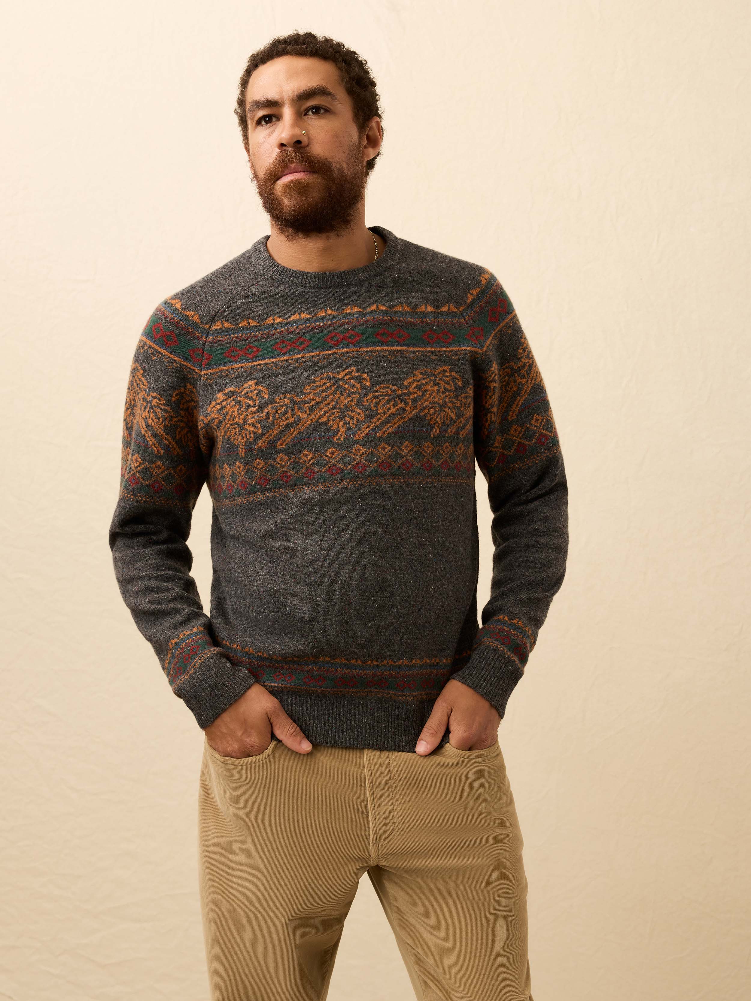 Donegal Crew Sweater - Charcoal Coast Fairisle