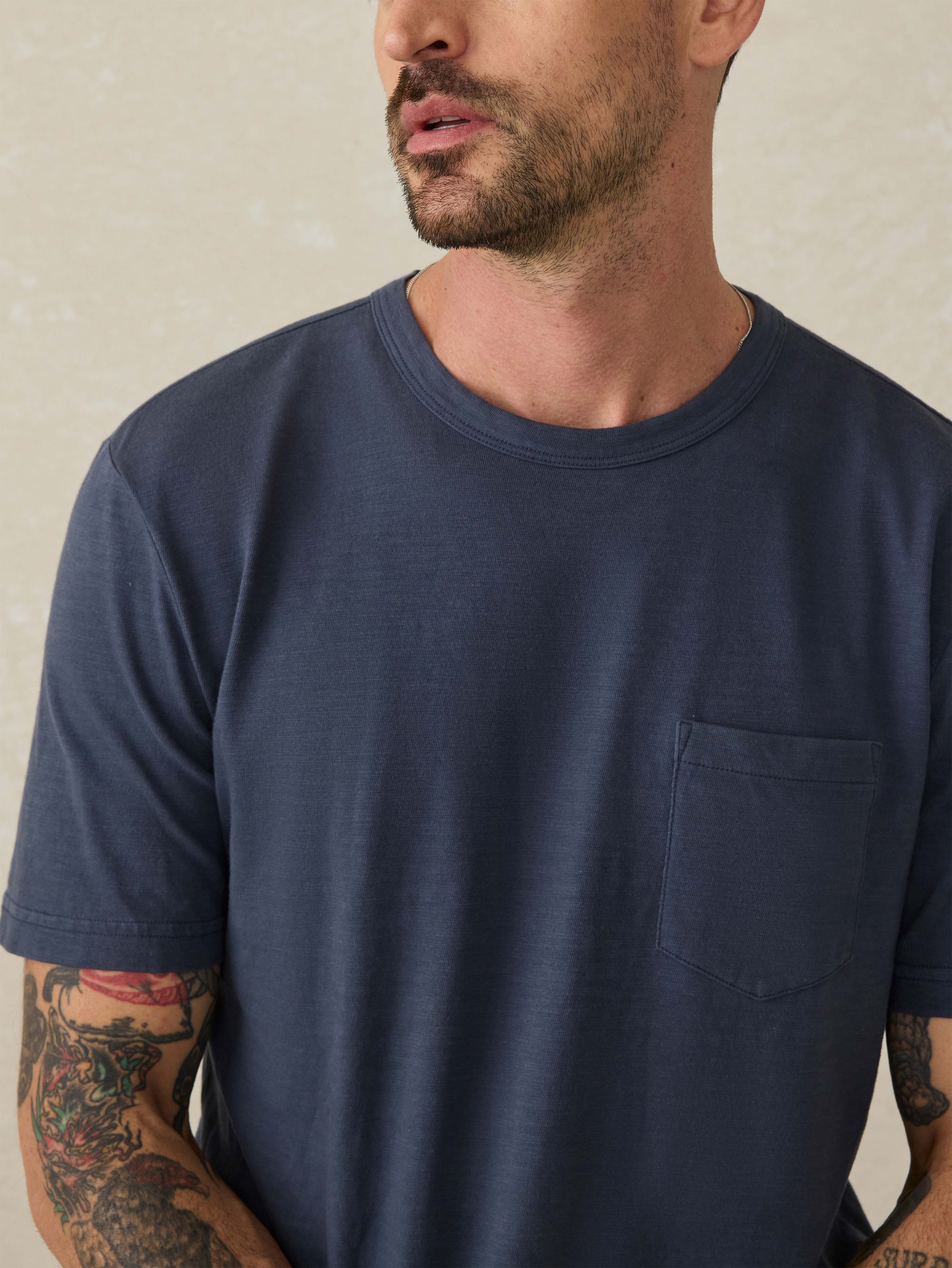 Sunwashed Regenerative Pocket Tee - Dune Navy