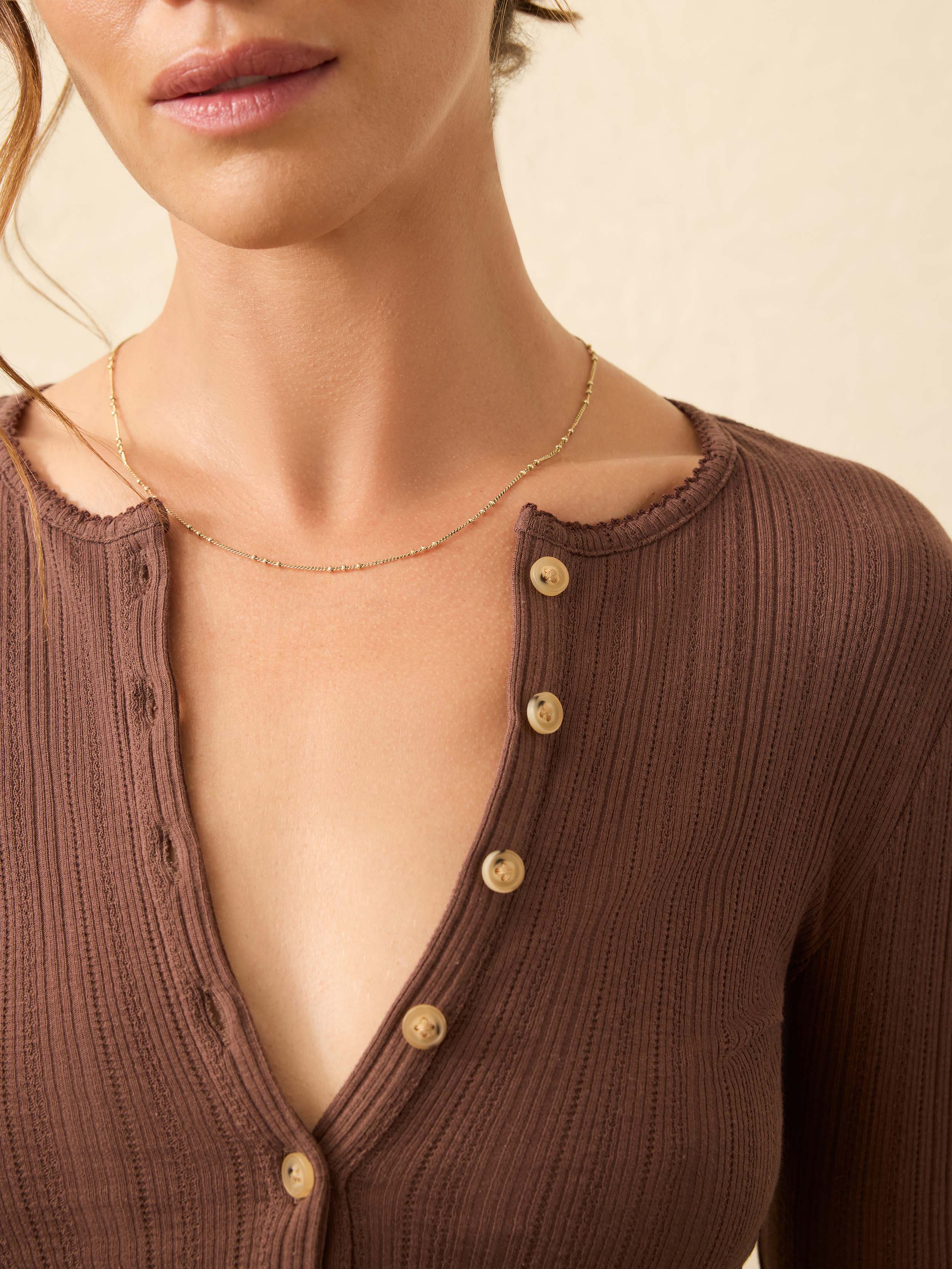 Paradise Pointelle Henley - Chocolate Brown