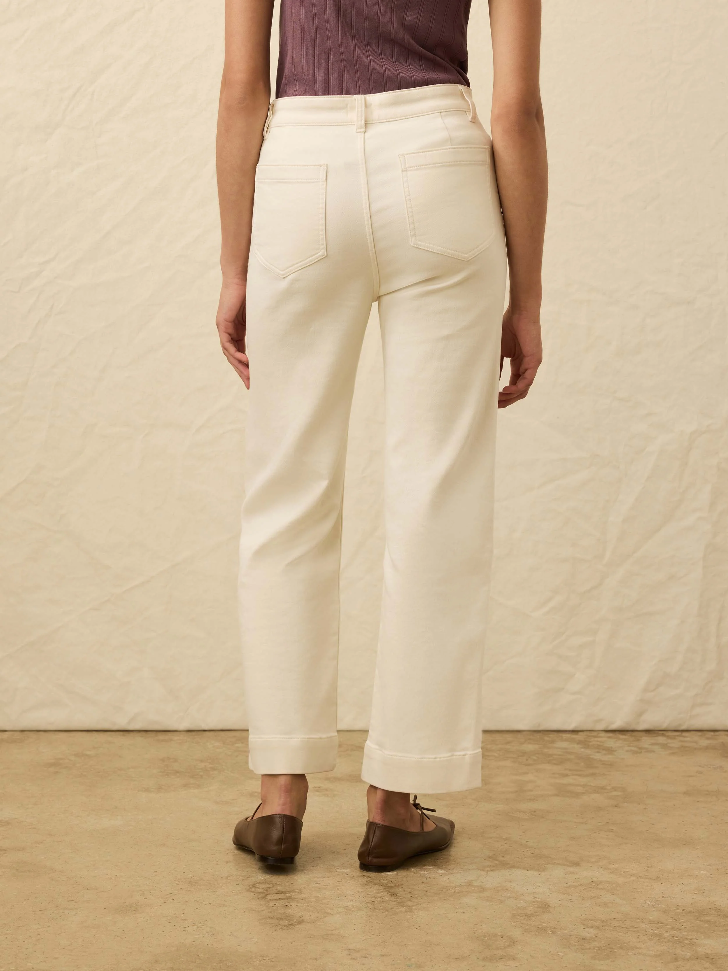 Stretch Terry Patch Pocket Ankle Pant - Egret