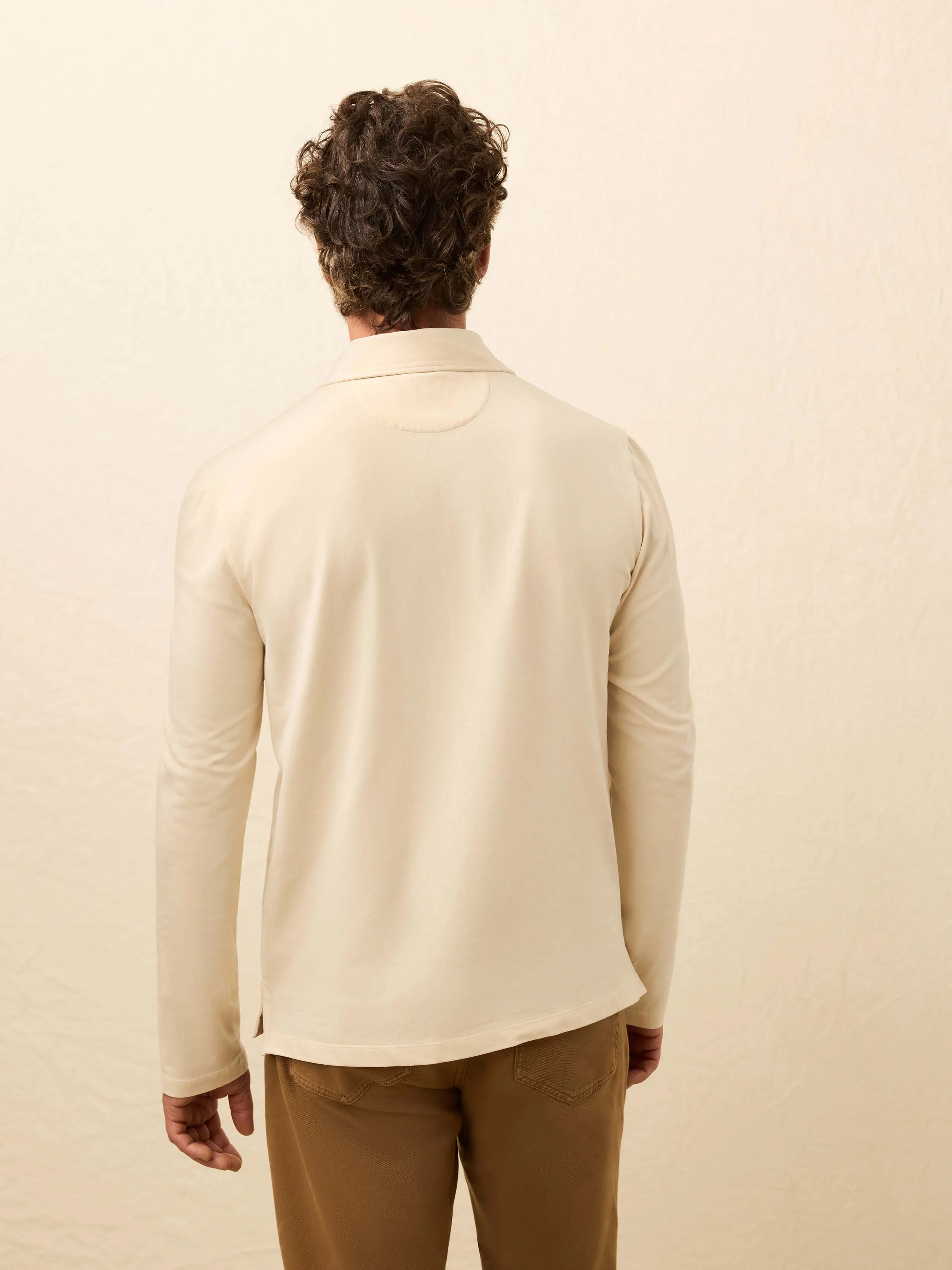 Long-Sleeve Field Knit Polo - Coastal Cream